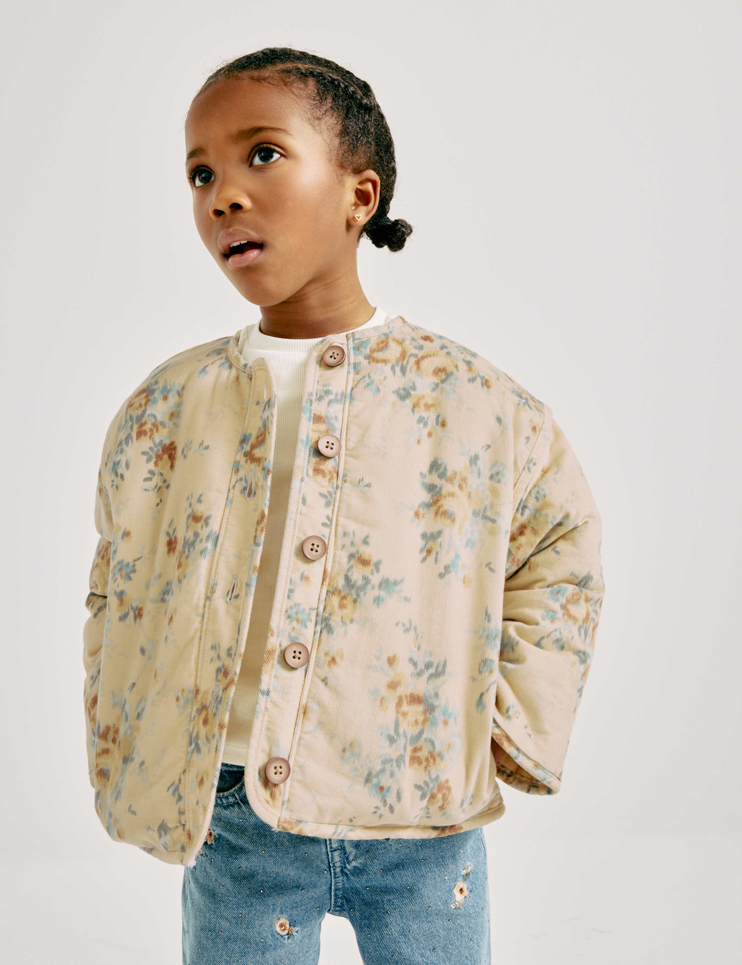 Cord Floral Padded Jacket (2-8 Years)
