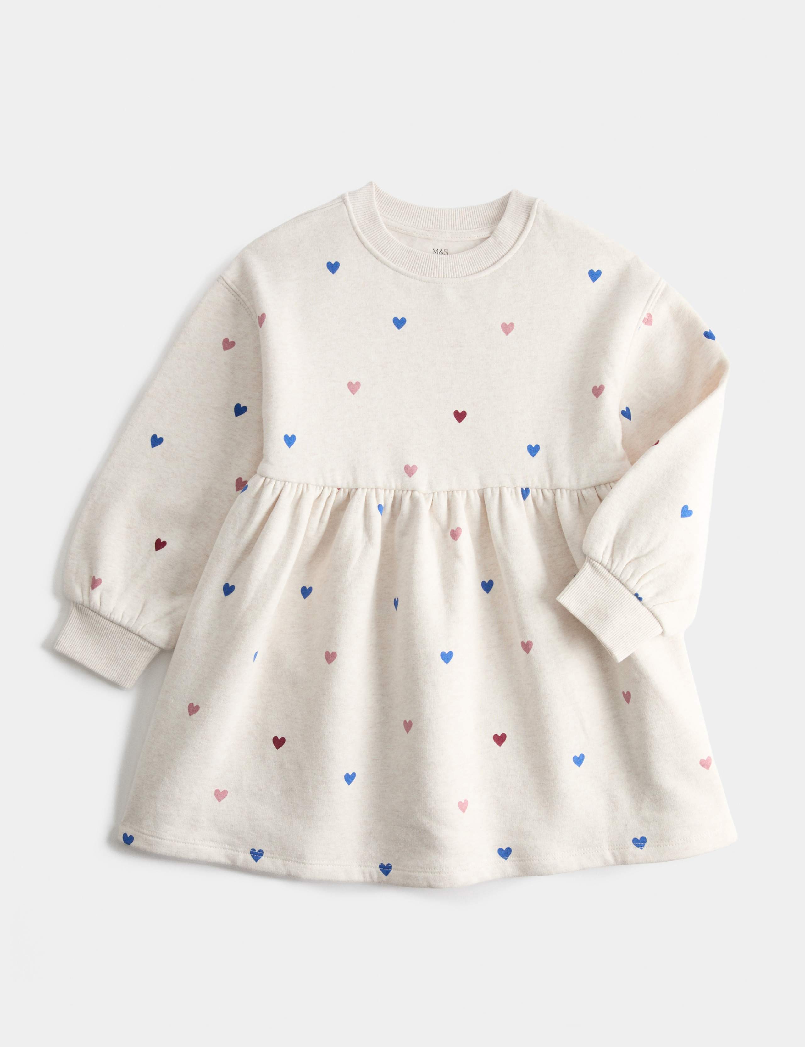 Cotton Rich Heart Print Sweatshirt Dress (2-8 Yrs)