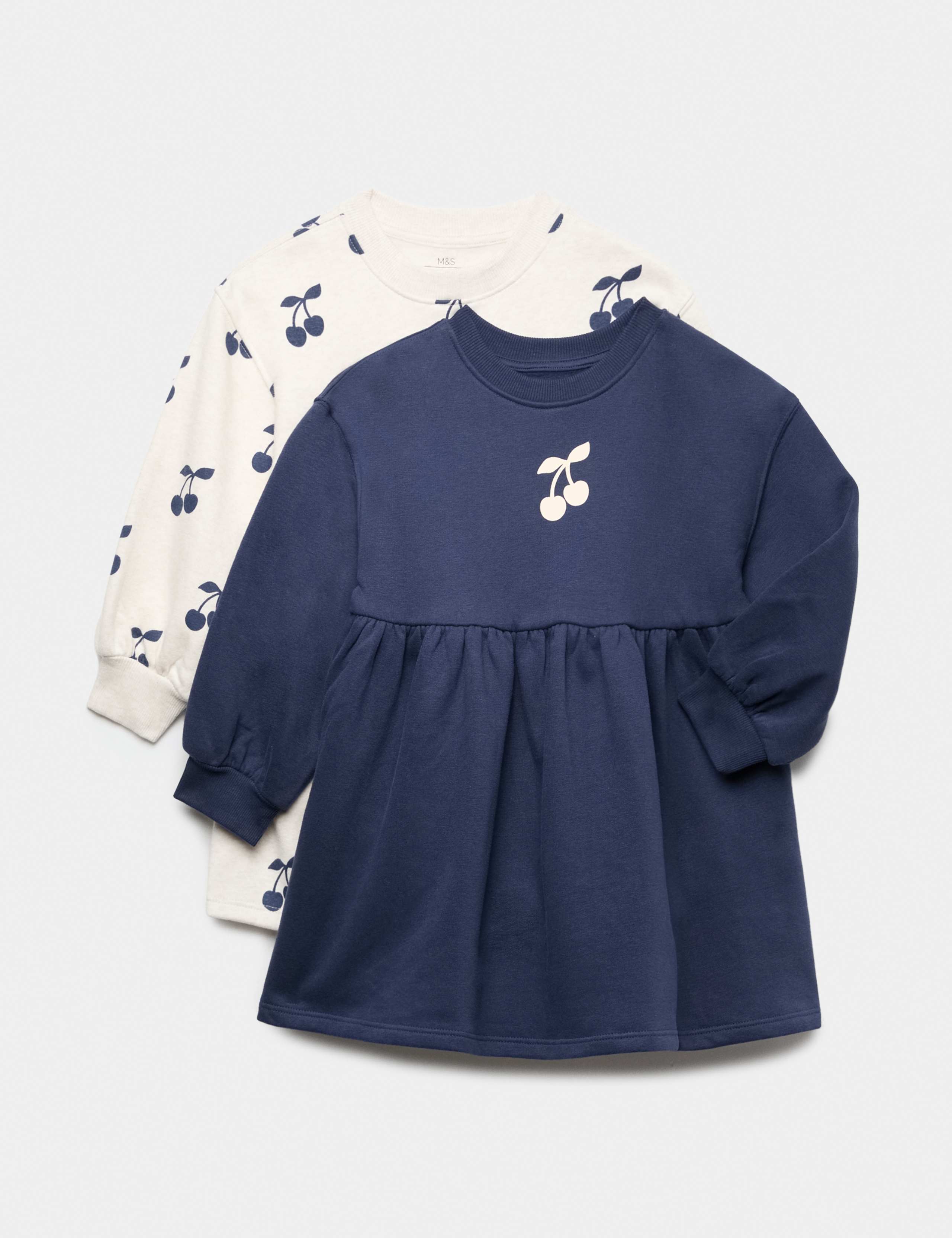 2 Pack Cotton Rich Cherry Sweatshirt Dresses (2-8 Yrs)