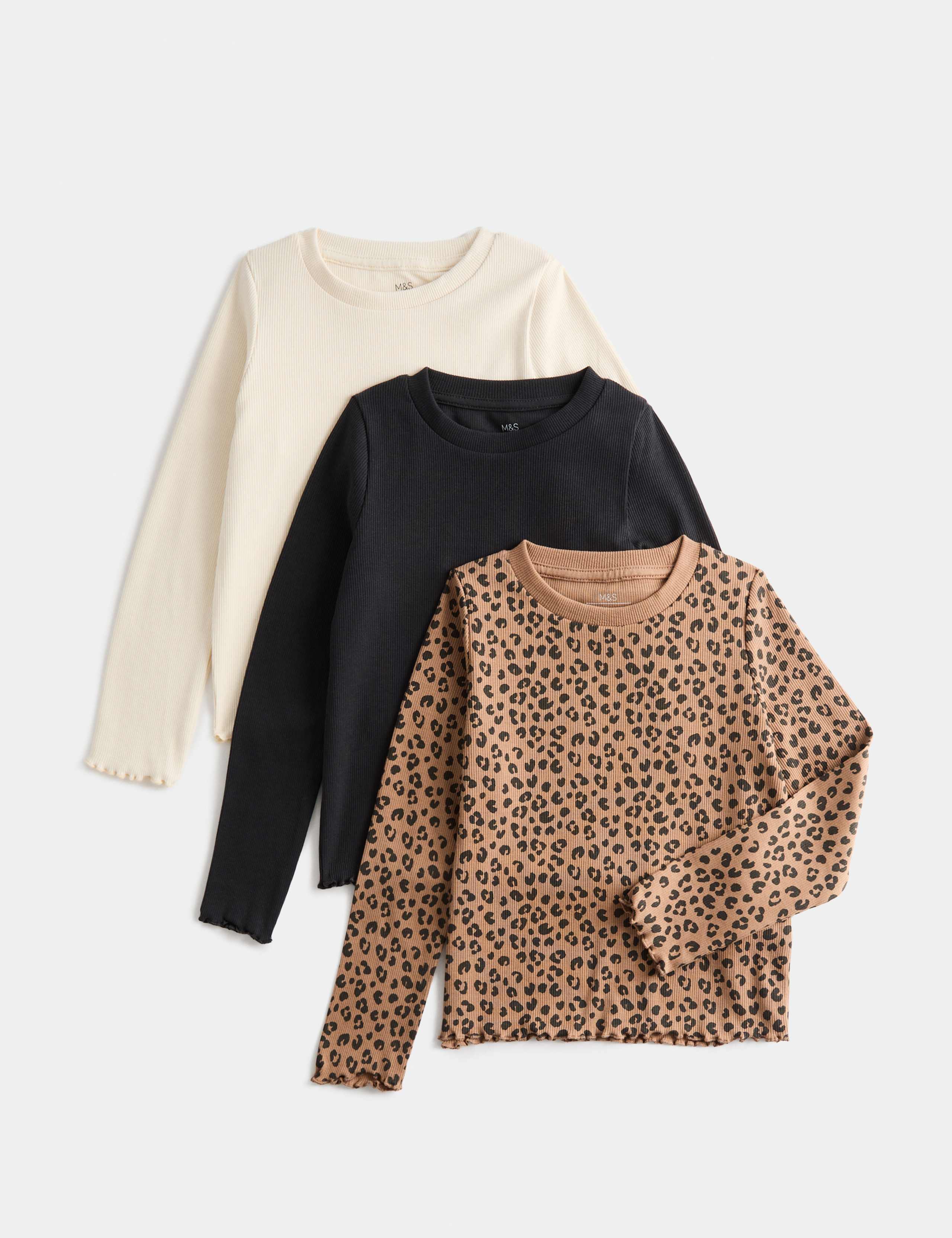 3 Pack Cotton Rich Leopard Print Tops (2-10 Yrs)