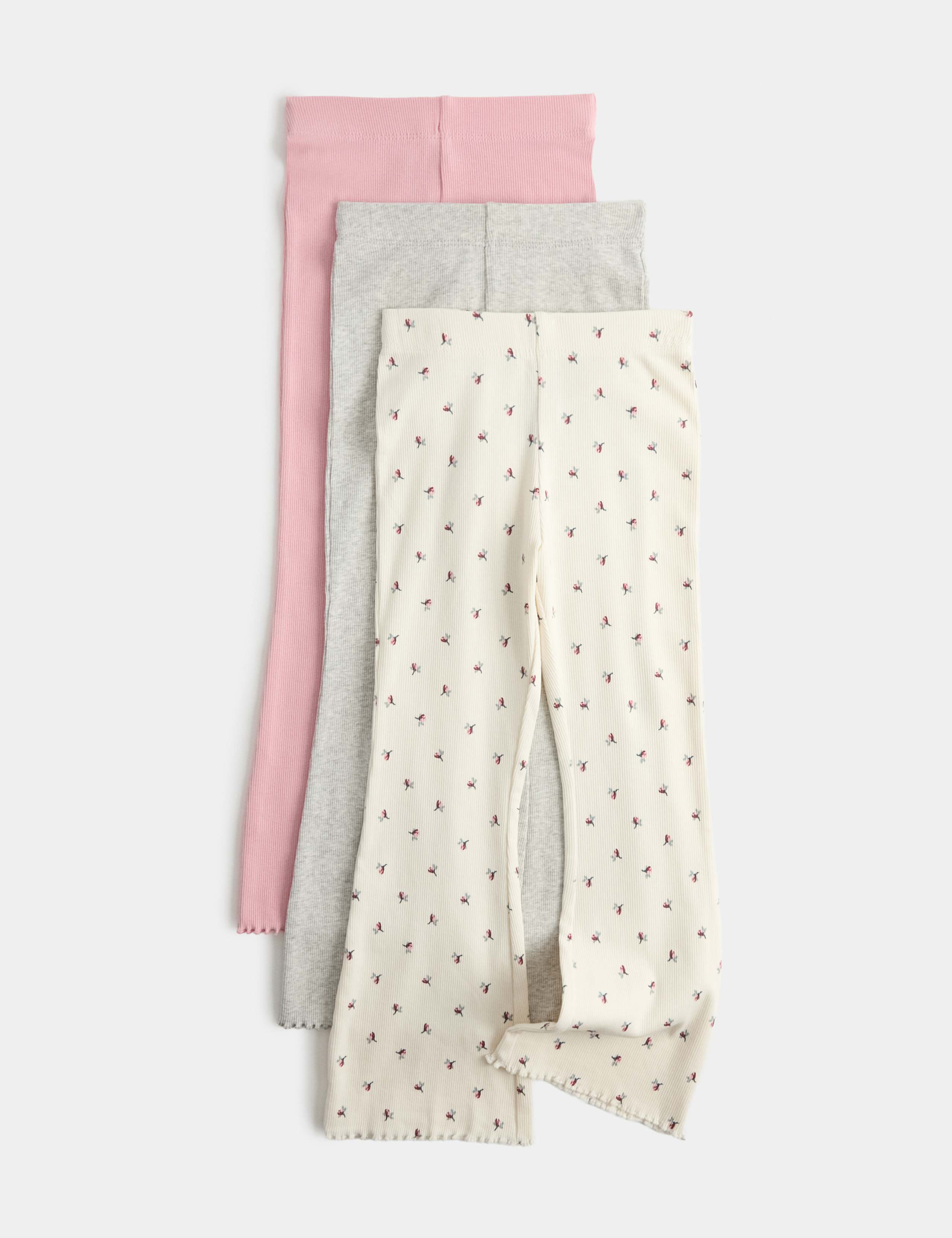 3pk Cotton Rich Floral Flared Leggings