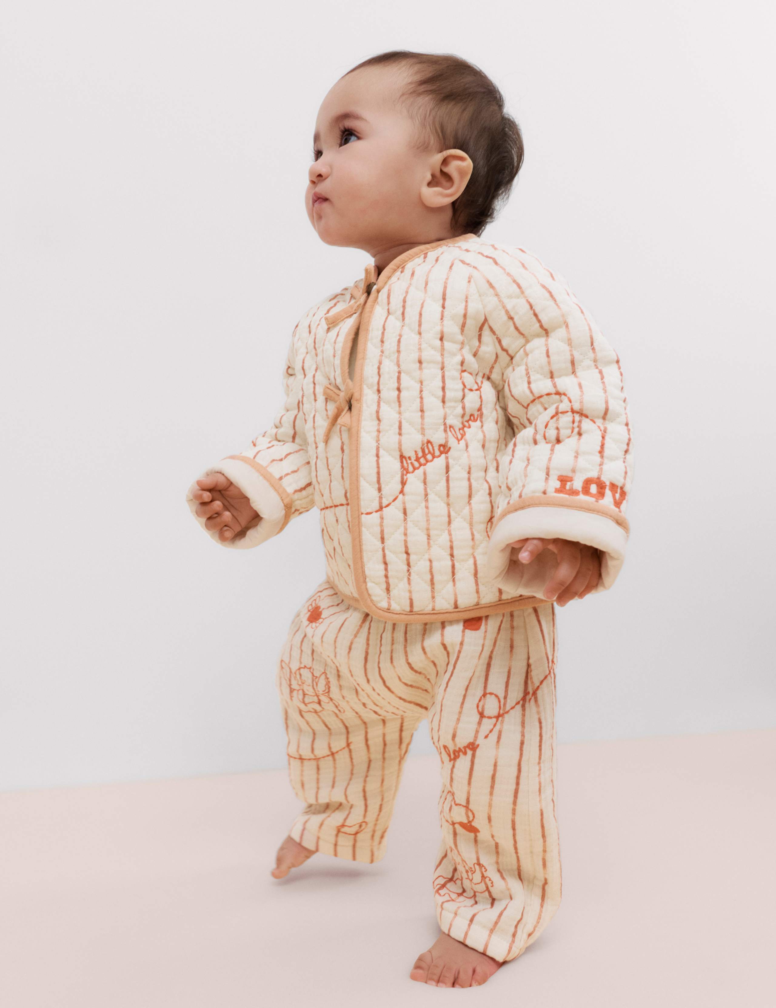 Pure Cotton Striped Embroidered Trousers (0-3 Yrs)