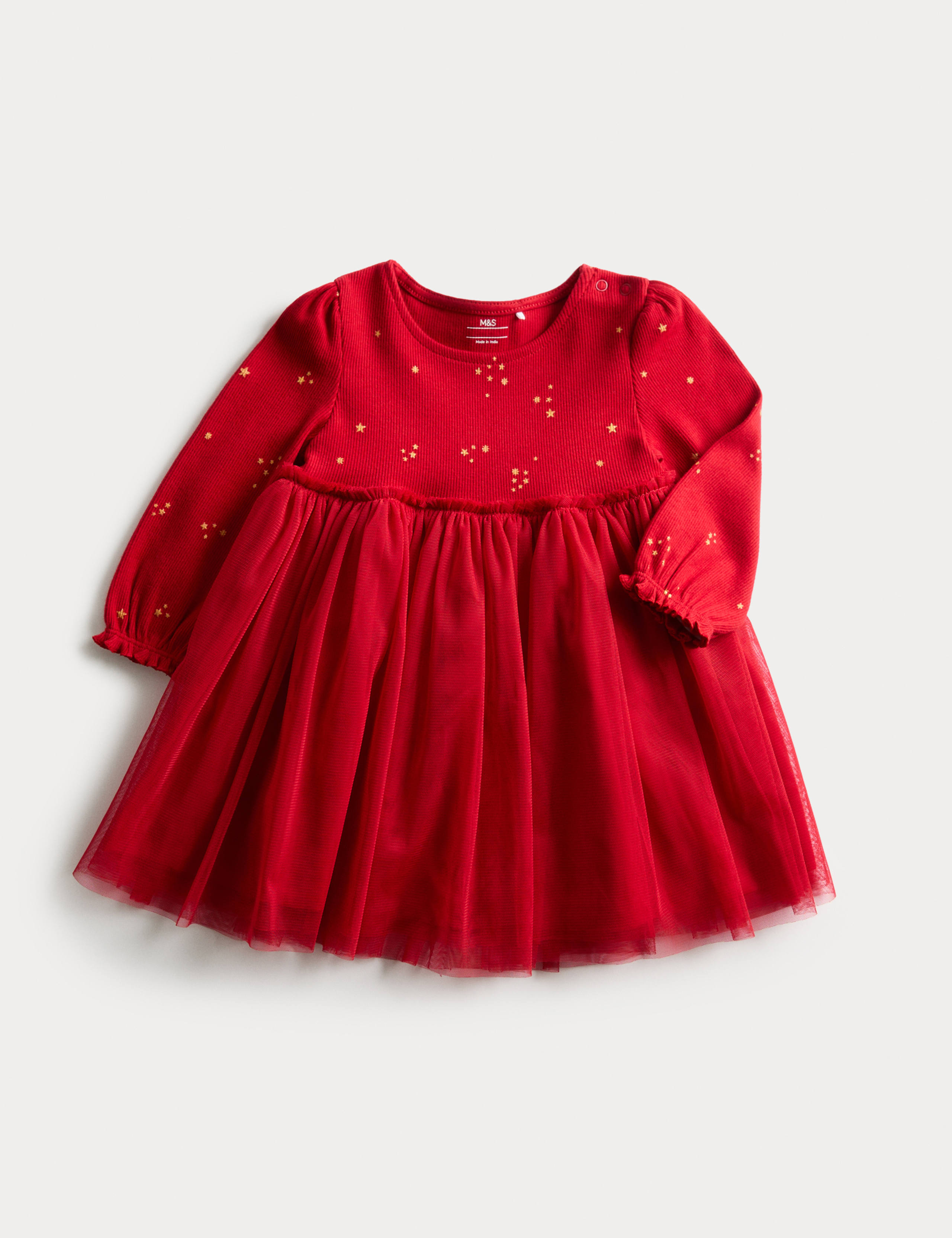 Cotton Rich Christmas Jersey & Tulle Dress