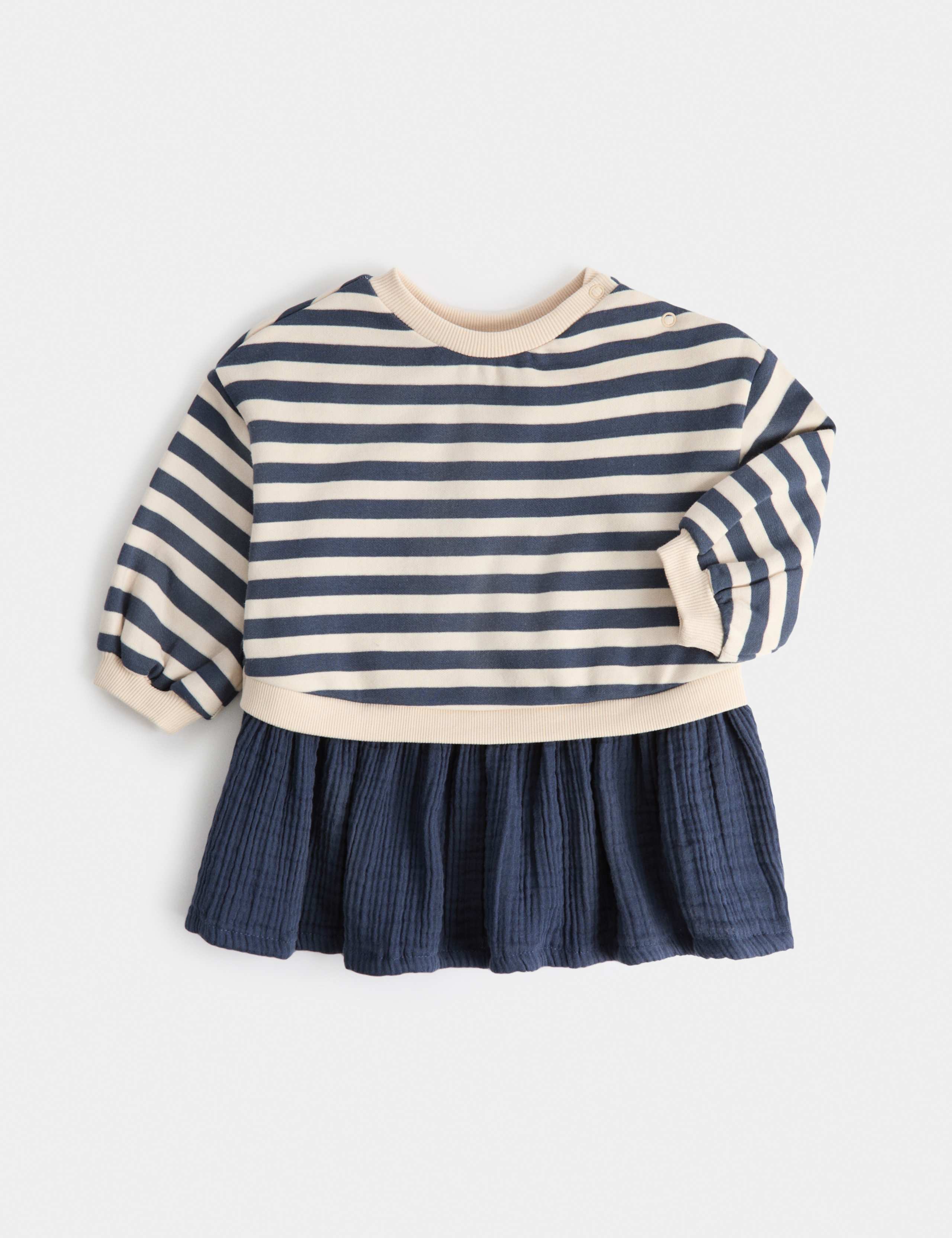 Cotton Rich Dress with Striped Top (0-3 Yrs)