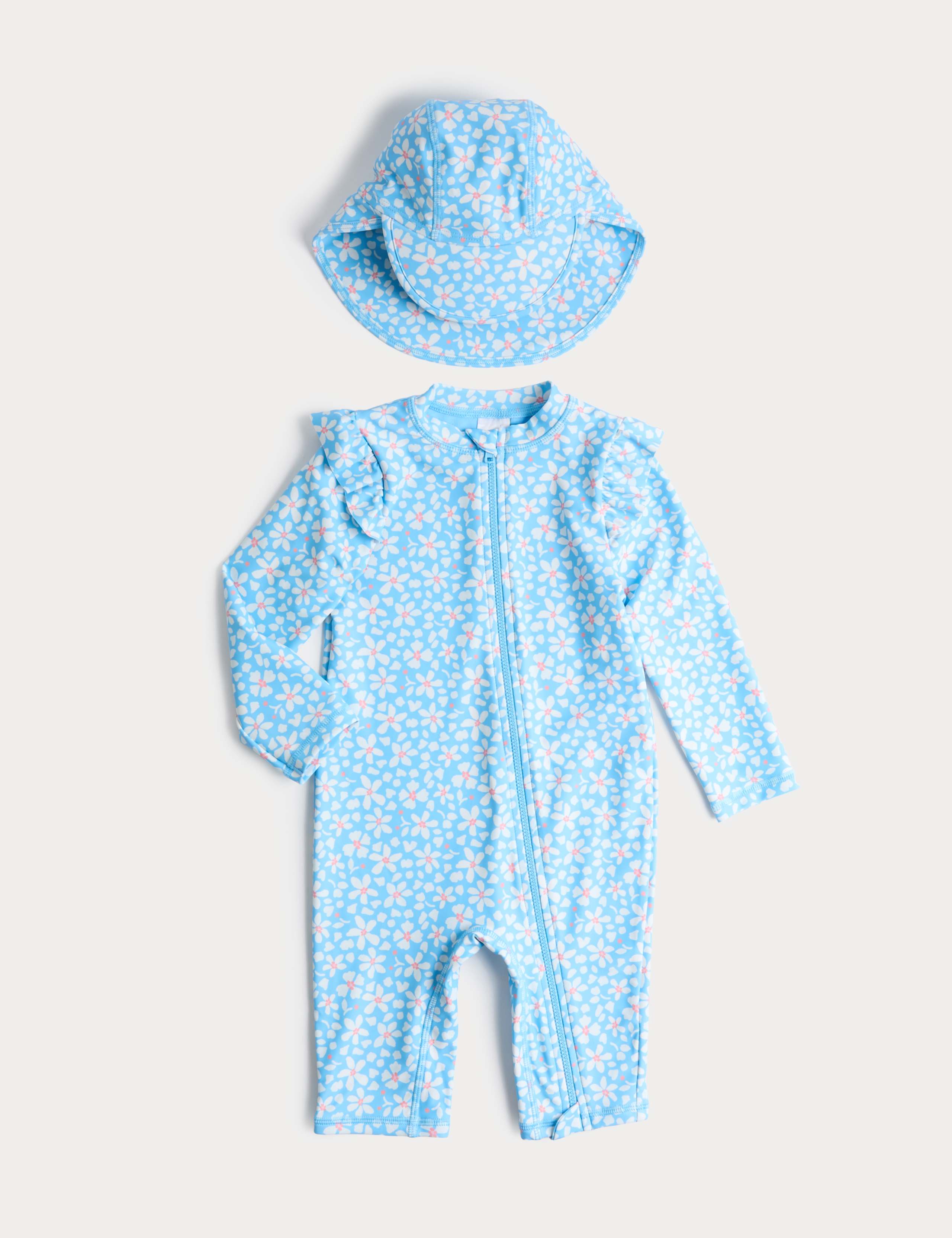 2 Piece Daisy All In One Swimsuit and Hat (0-5 Yrs)