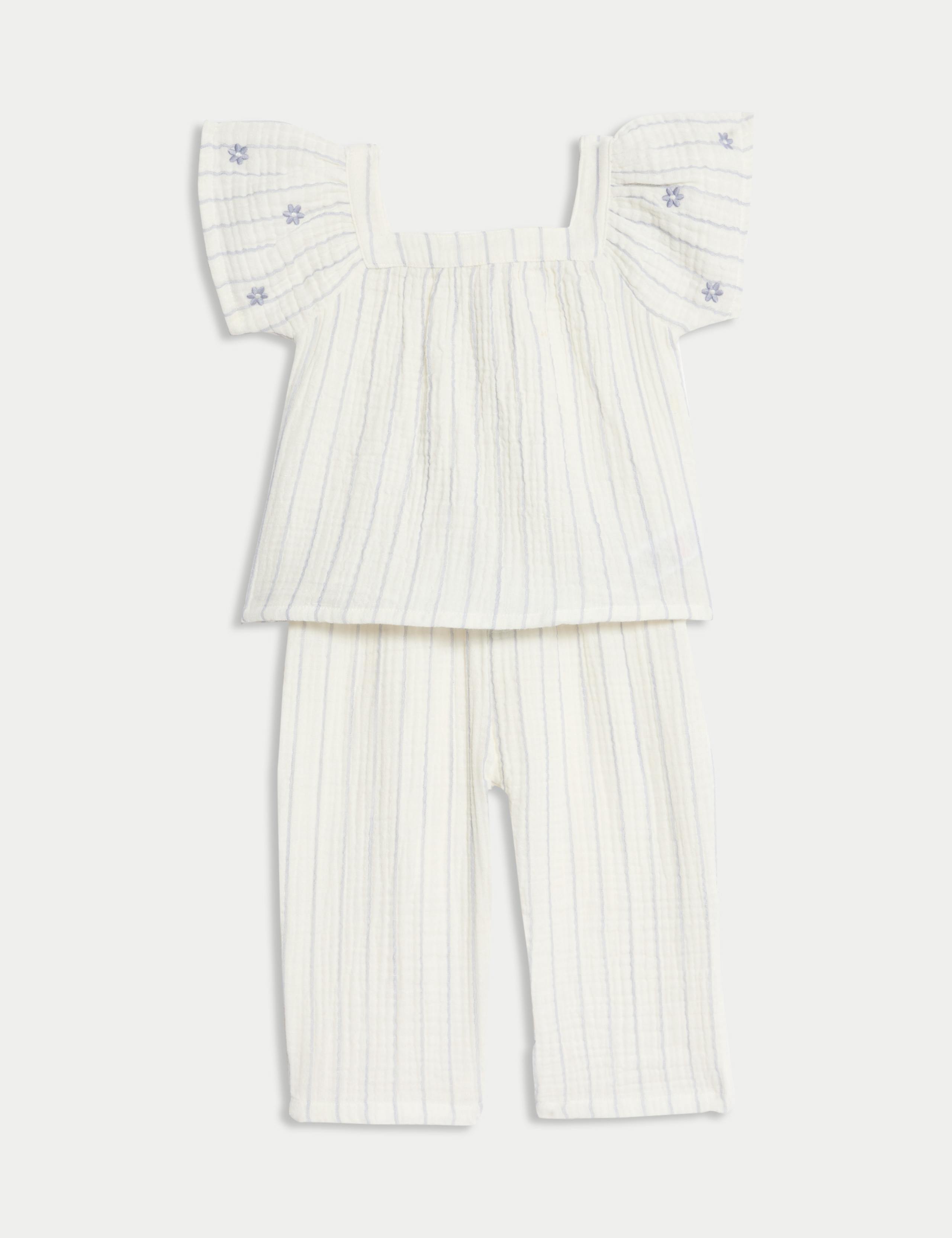 Pure Cotton Striped Floral Outfit (0-6 Yrs)