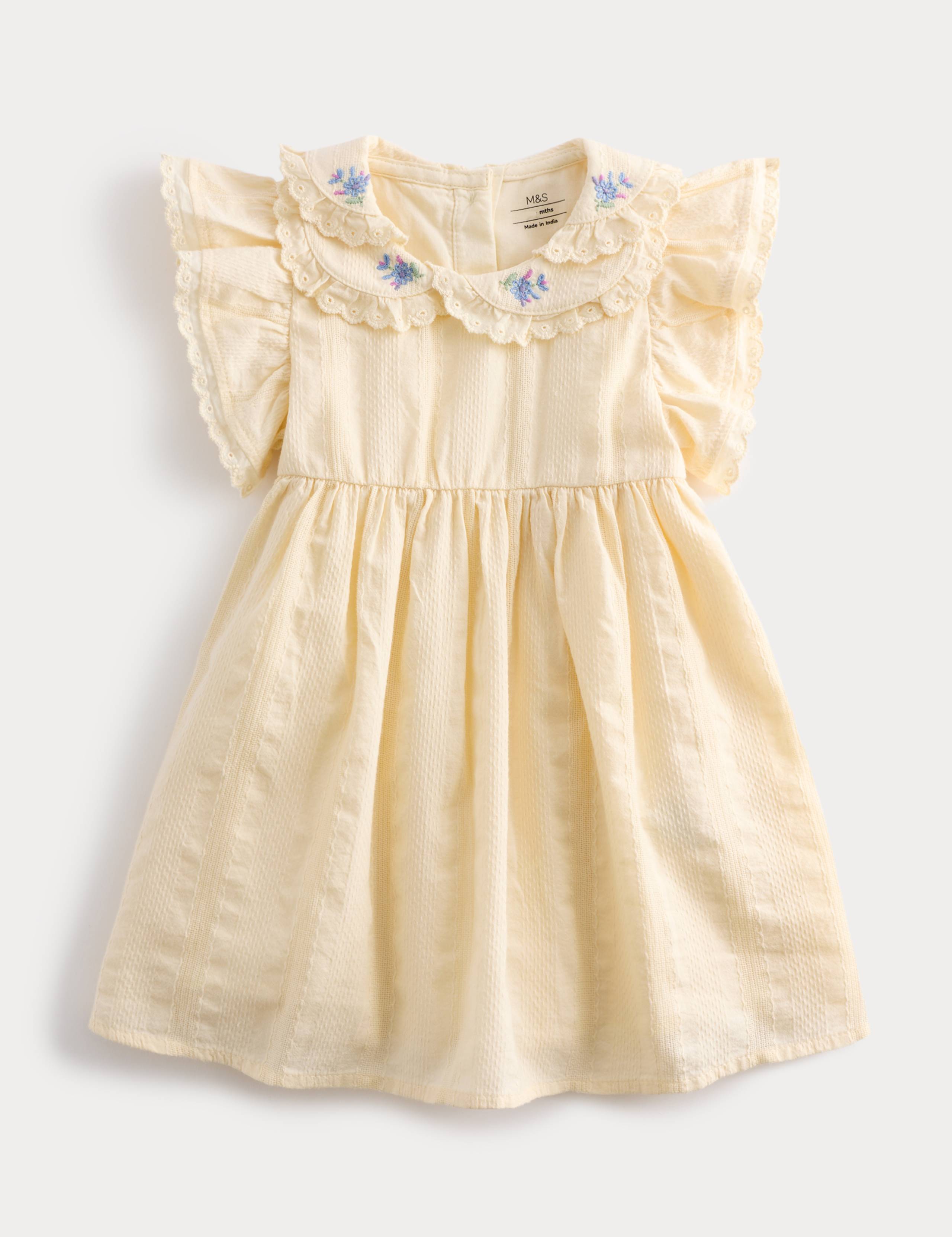 Pure Cotton Embroidered Collar Dress (0-5 Yrs)