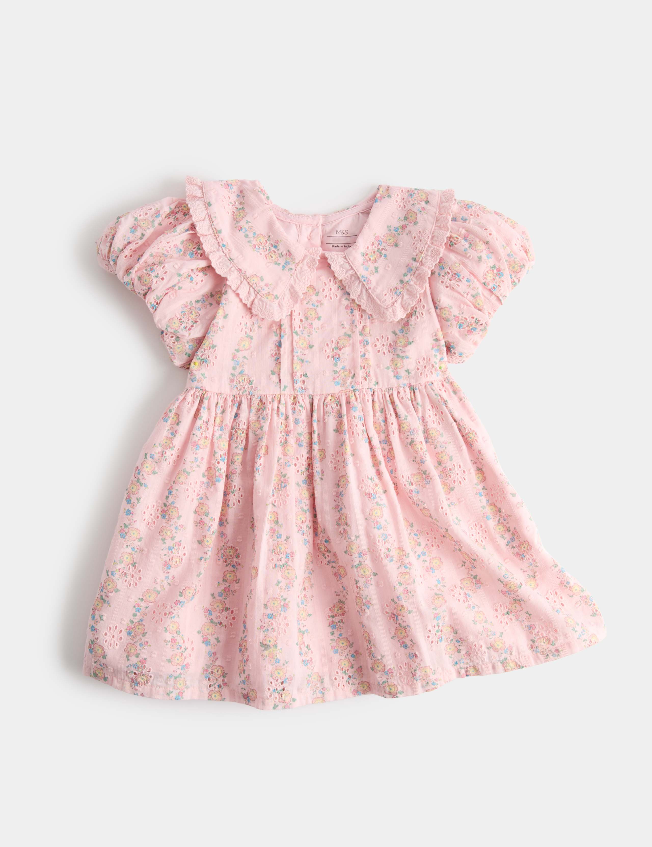 Pure Cotton Floral Collared Dress (0-5 Yrs)