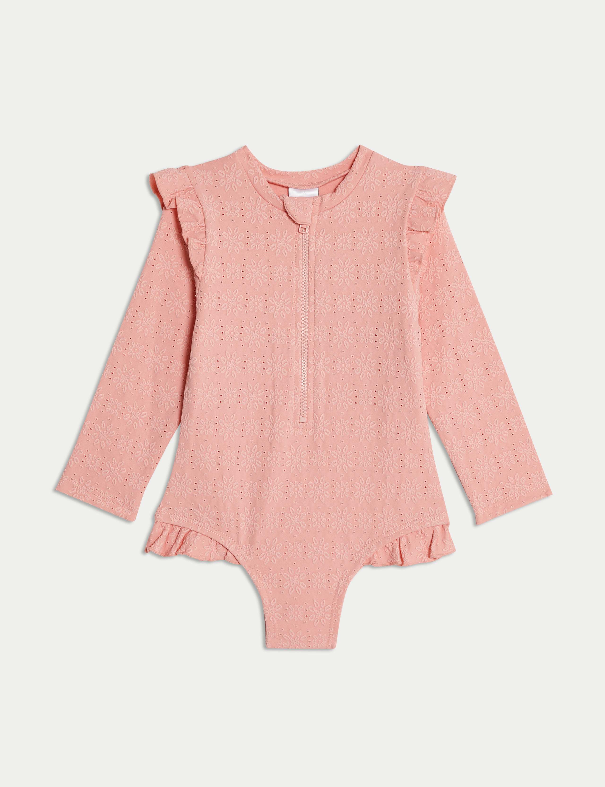 Broderie Zip Long Sleeve Swimsuit (0-3 Yrs)