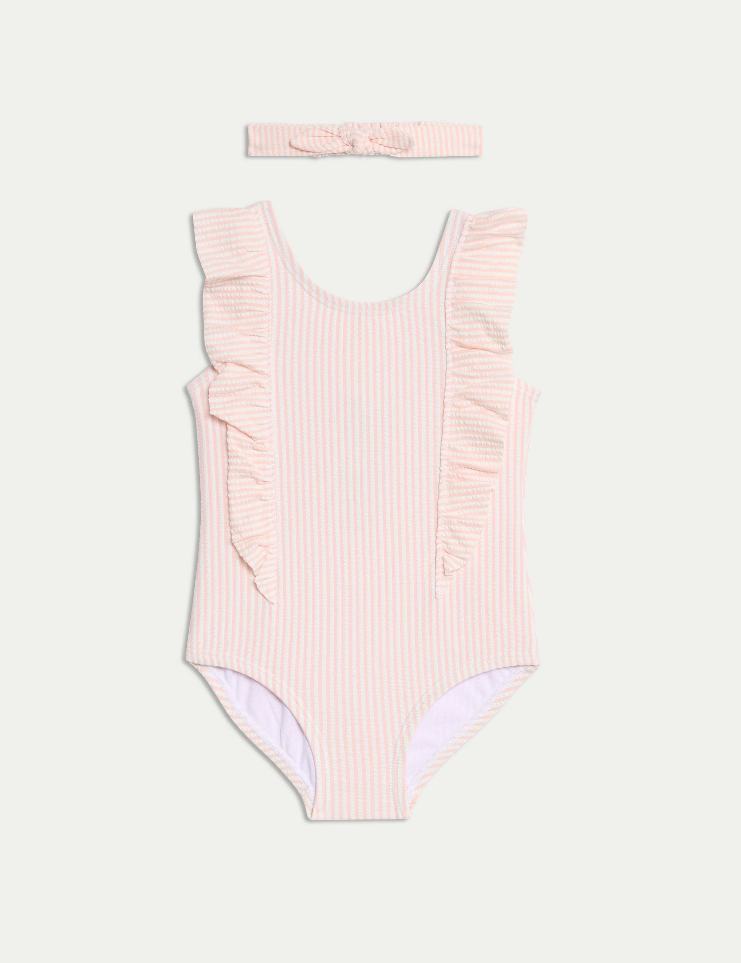2pc Striped Seersucker Swimsuit & Headband (0 Mths-6 Yrs)