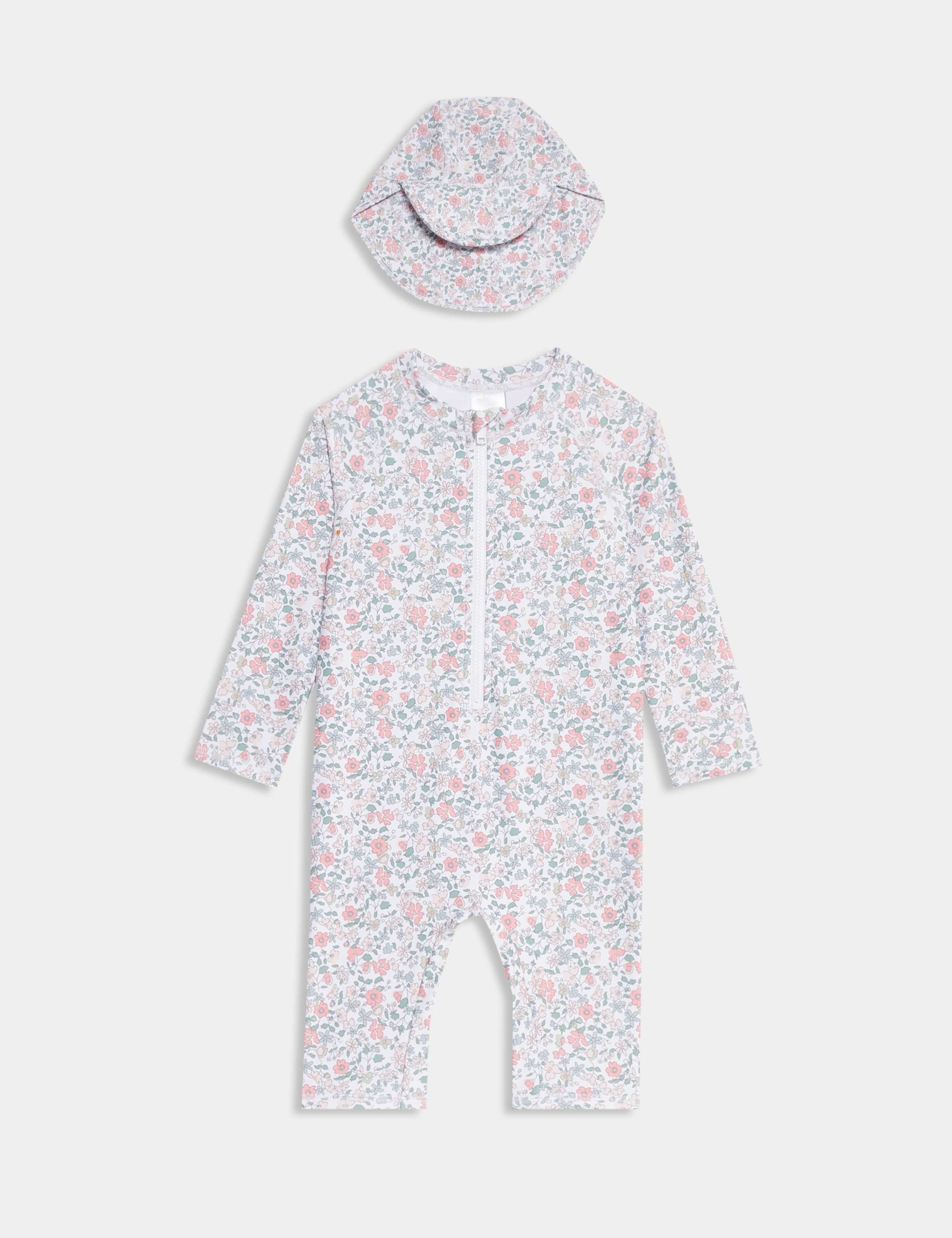 2pc Sunsafe Floral Swimsuit & Hat Set (0-6 Yrs)
