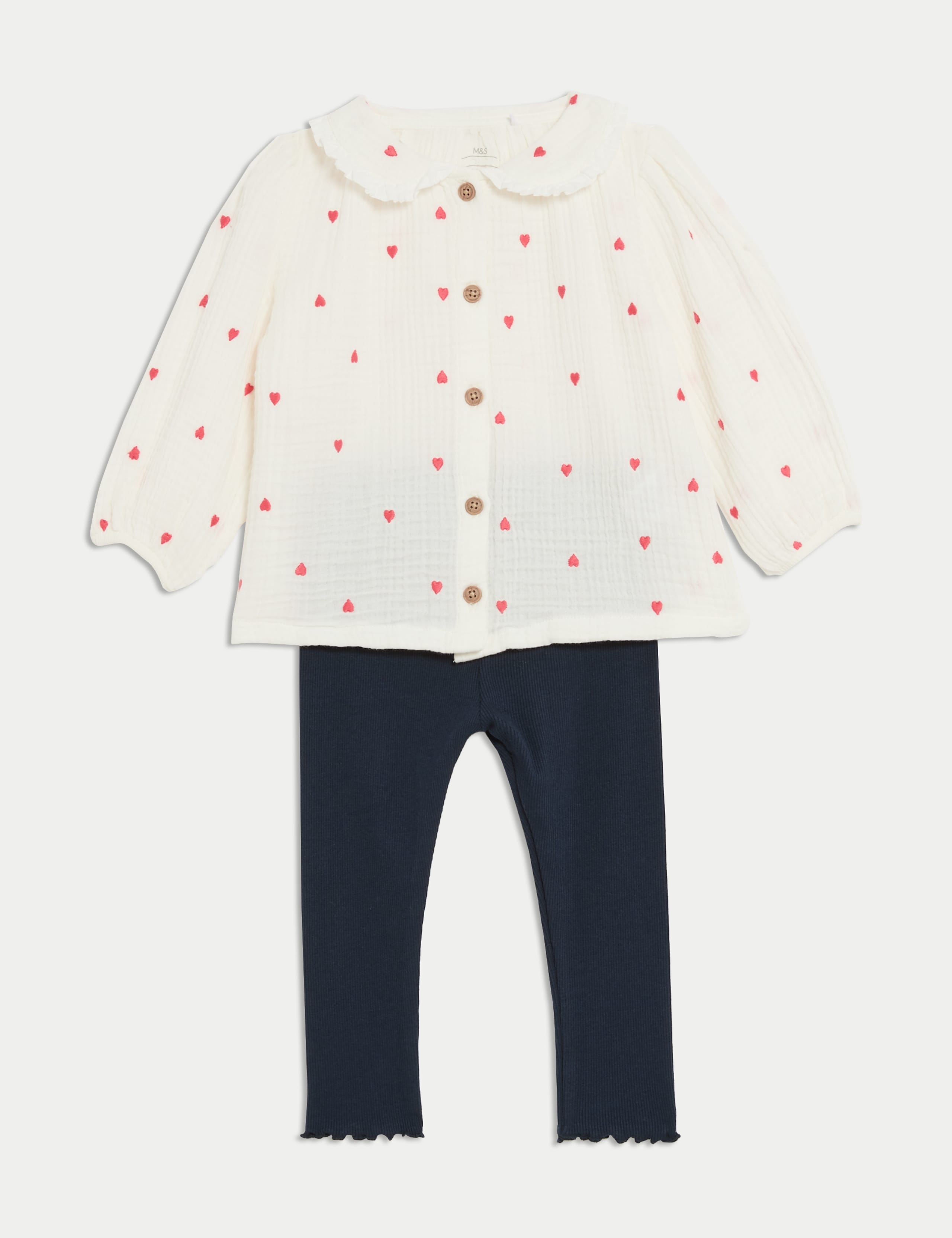 2pc Cotton Rich Heart Embroidered Outfit (0-3 Yrs)