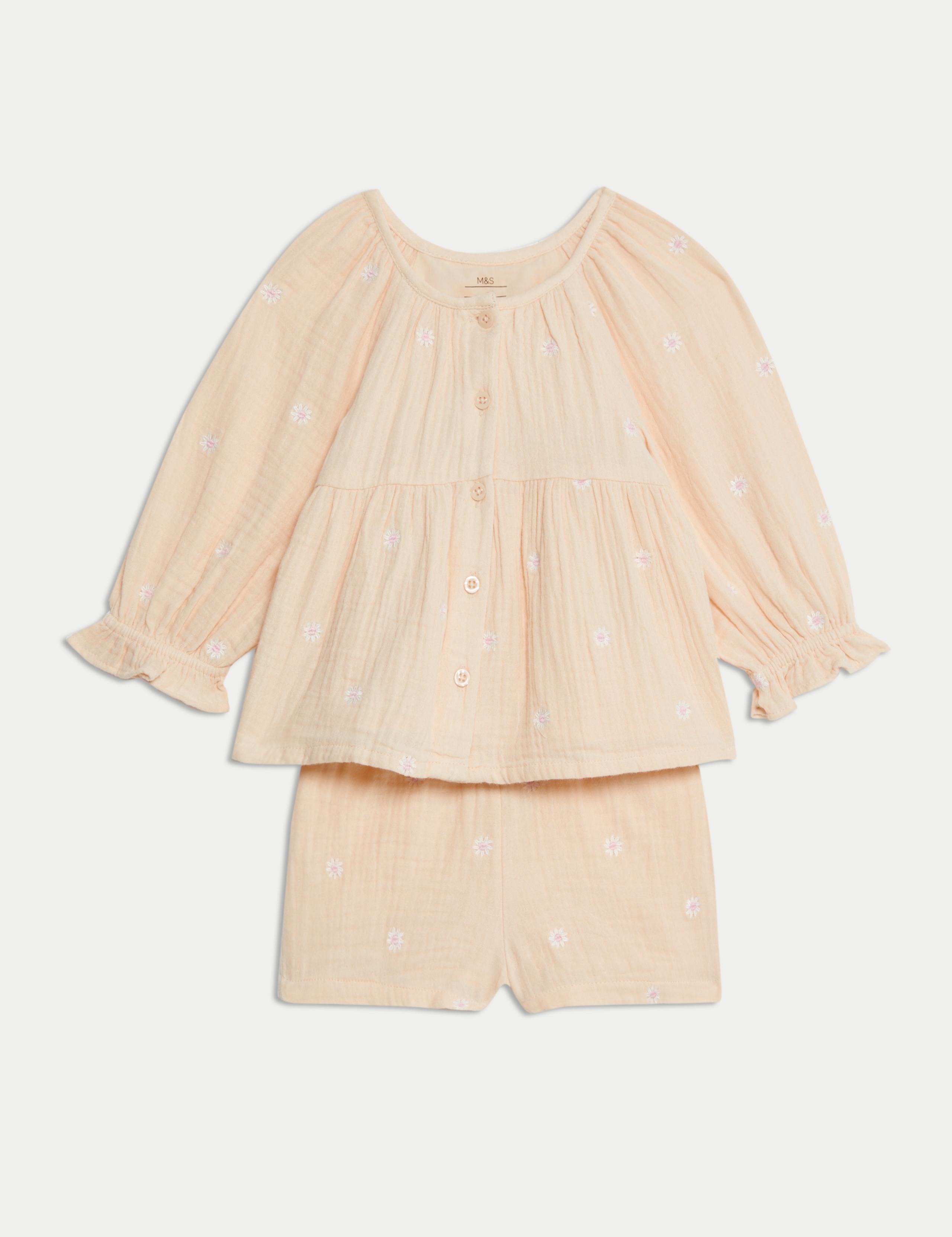 2pc Pure Cotton Floral Top & Shorts Outfit (0-3 Yrs)
