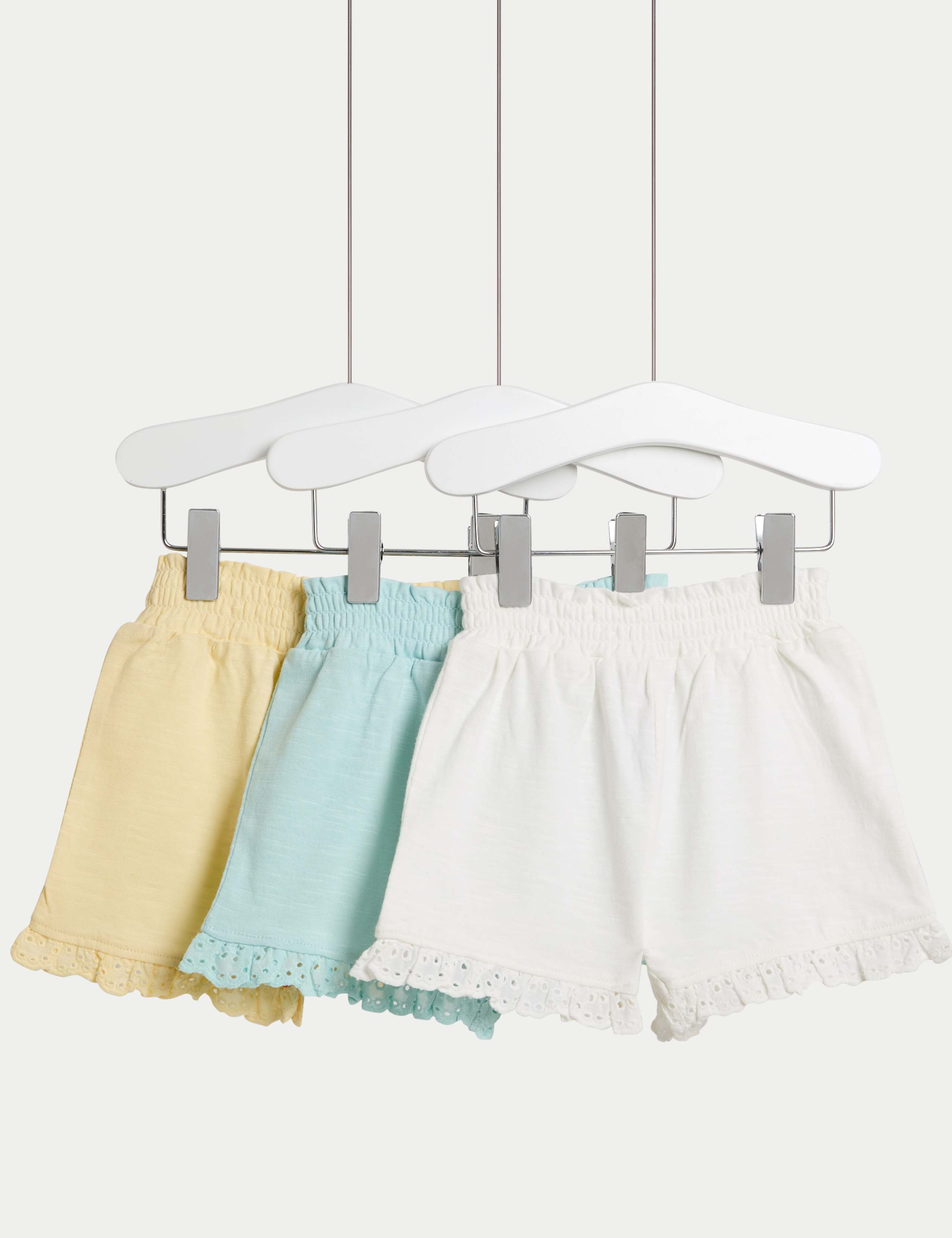 3pk Pure Cotton Broderie Trim Shorts (0-3 Yrs)