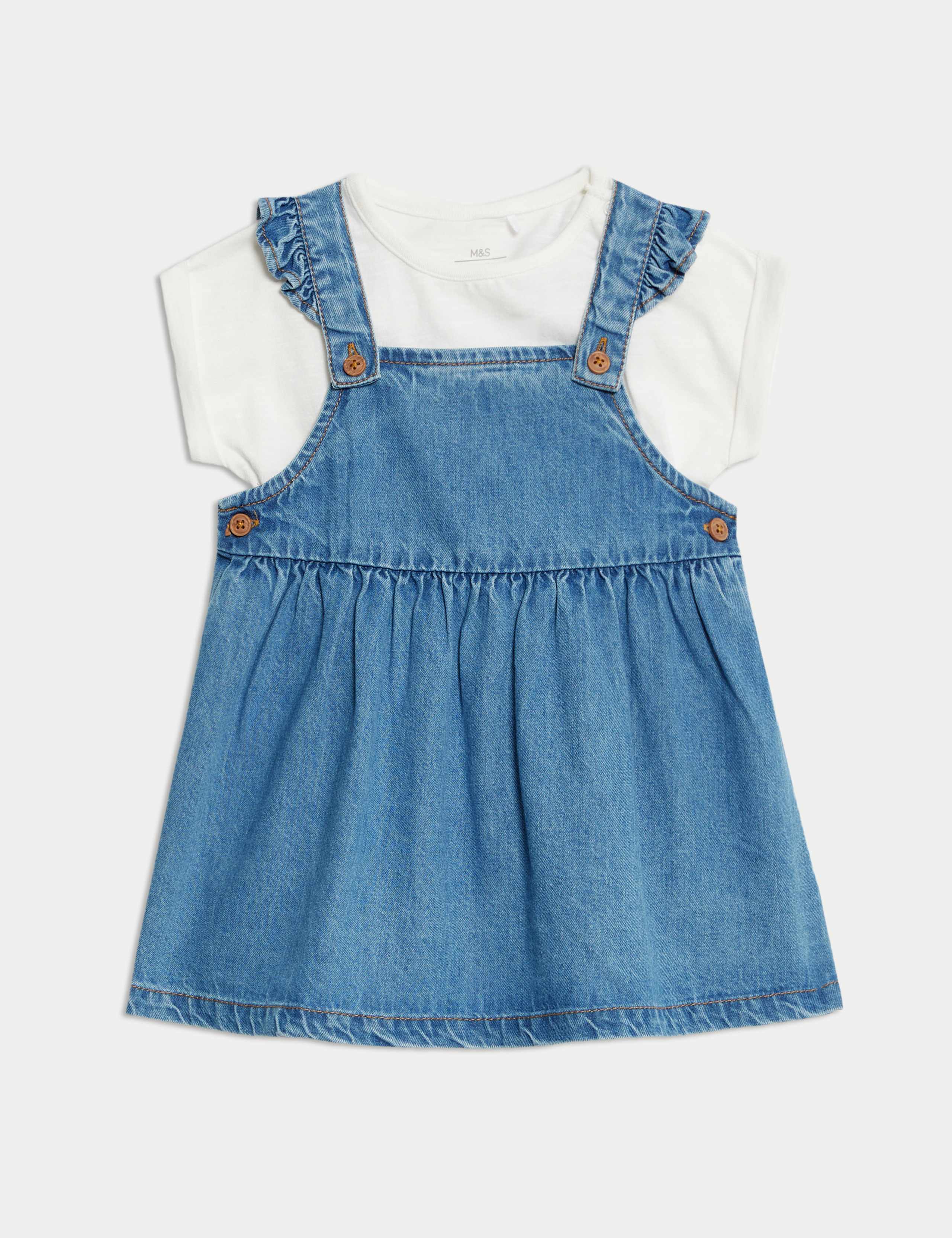 2pc Pure Cotton Denim Pinafore Outfit (0-3 Yrs)