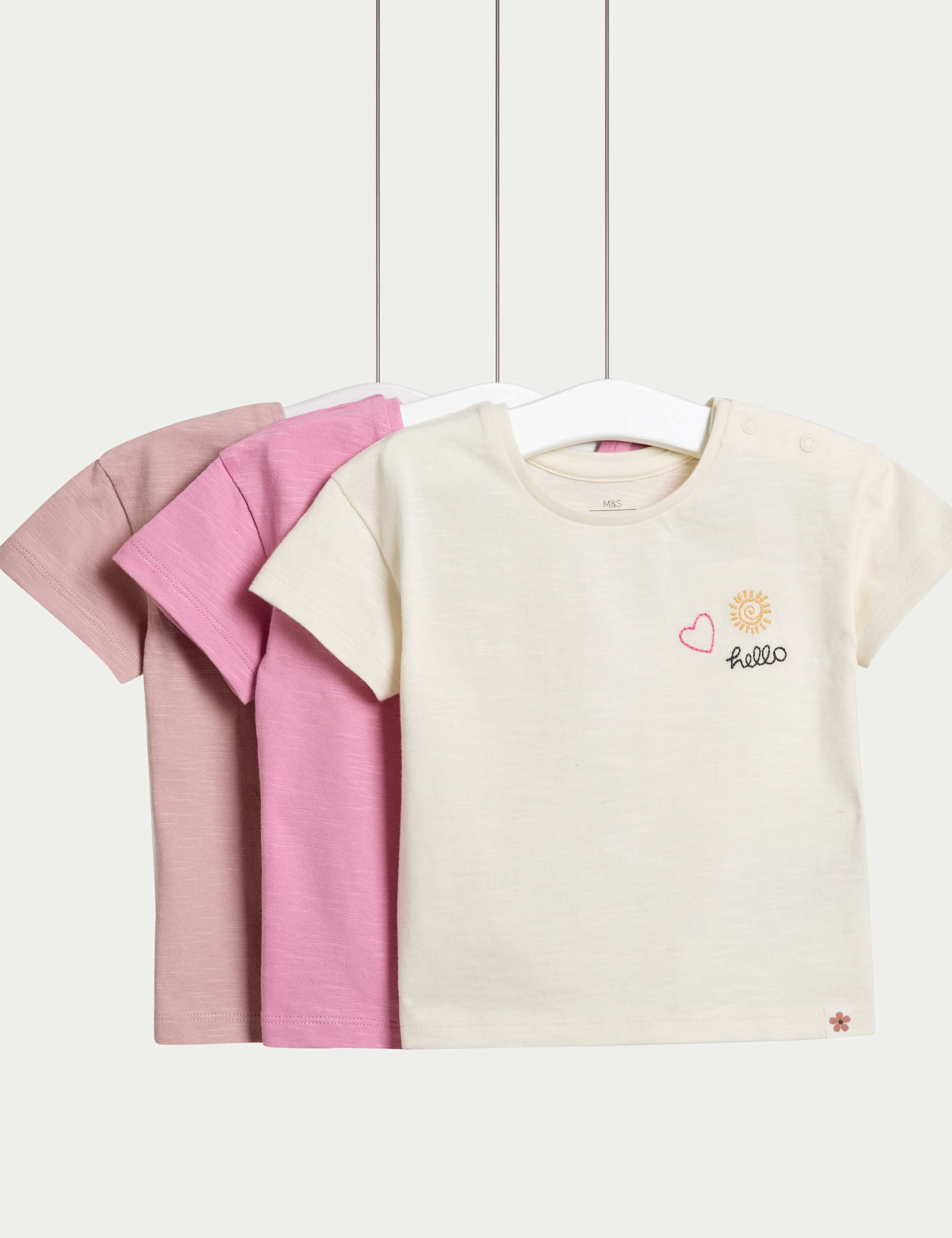 3pk Pure Cotton Jersey Embroidery T-Shirts (0 Mths-3 Yrs)