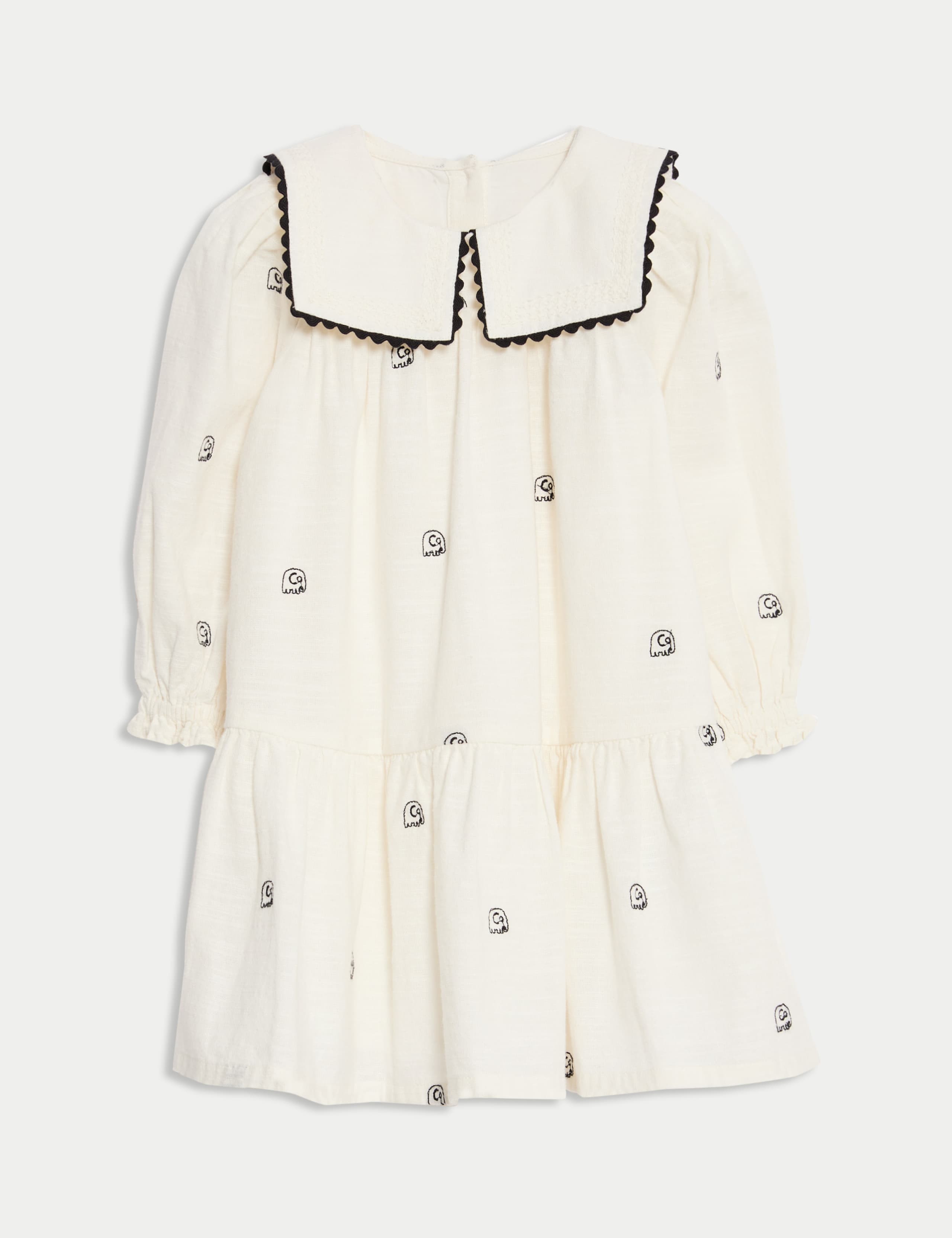 Elephant Embroidered Collared Dress (0-6 Ys)