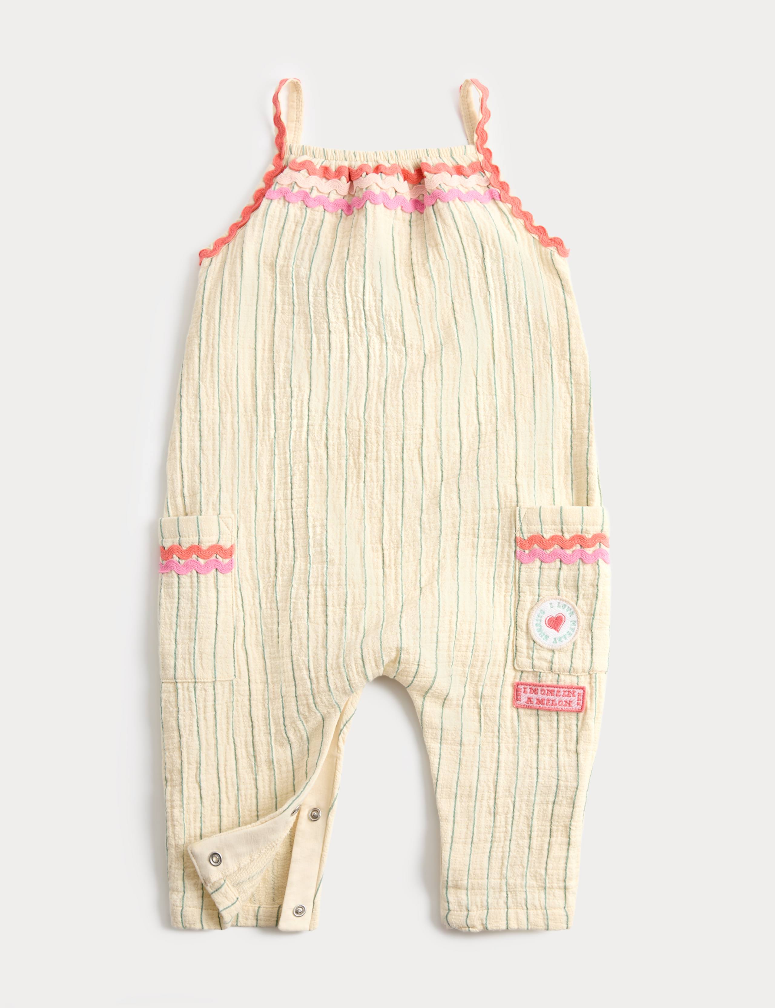 Pure Cotton Striped Embroidered Romper (0-3 Yrs)