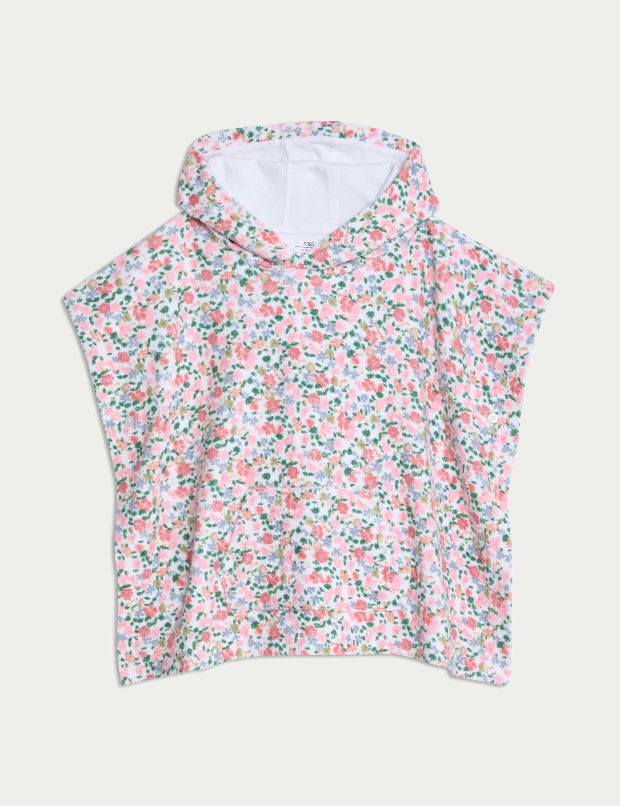 Pure Cotton Towelling Ditsy Floral Poncho (0-26 Mths)