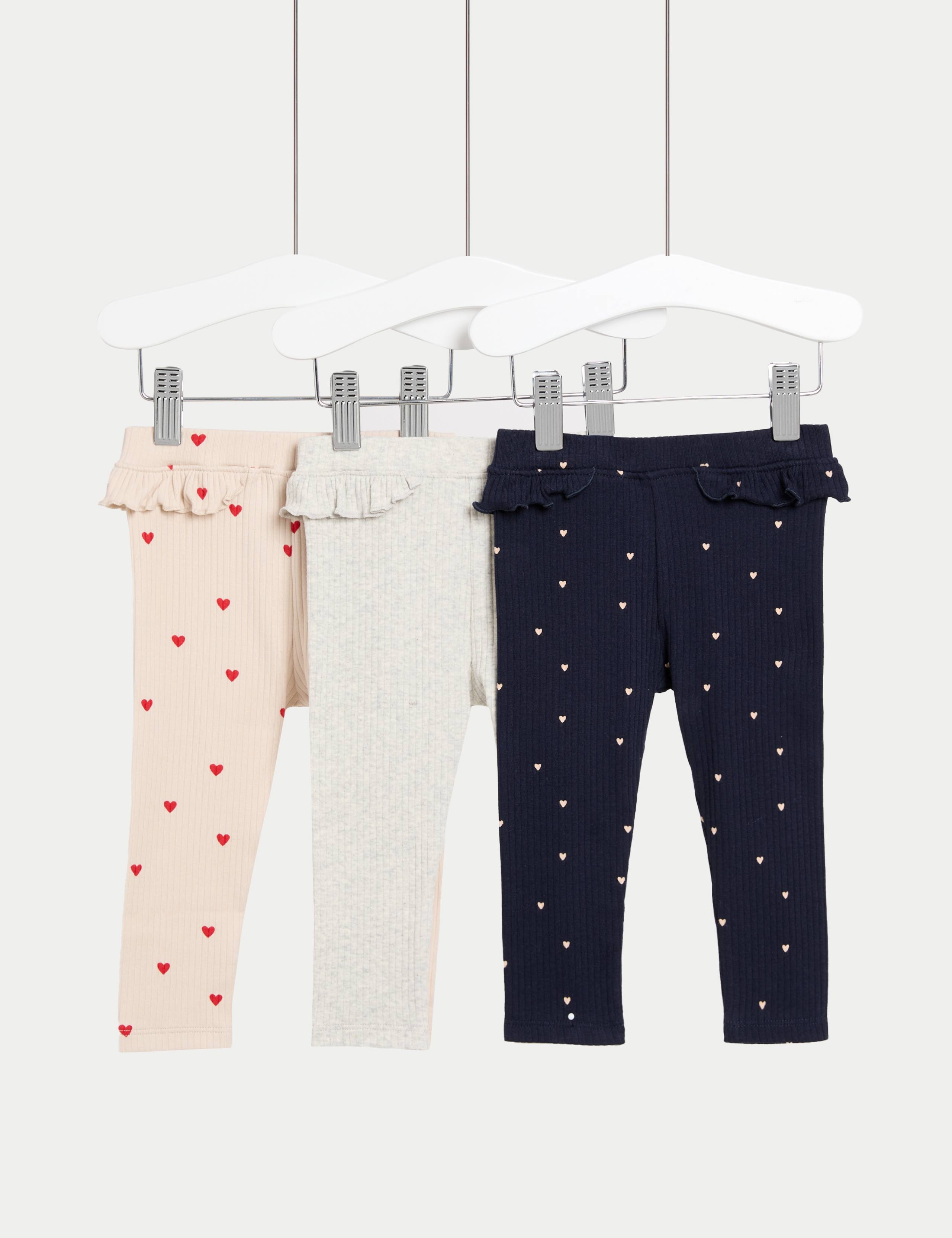 3pk Cotton Rich Ribbed Heart Leggings (0-3 Yrs)