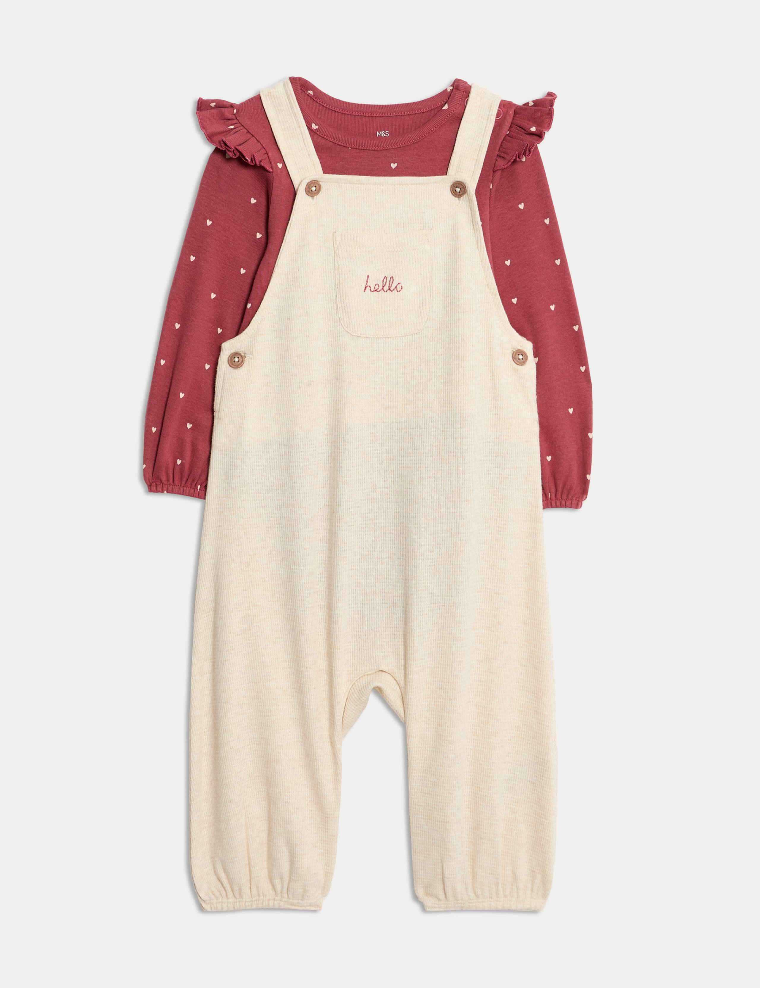 2pc Pure Cotton Heart Dungaree Outfit (0 Mths - 3 Yrs)