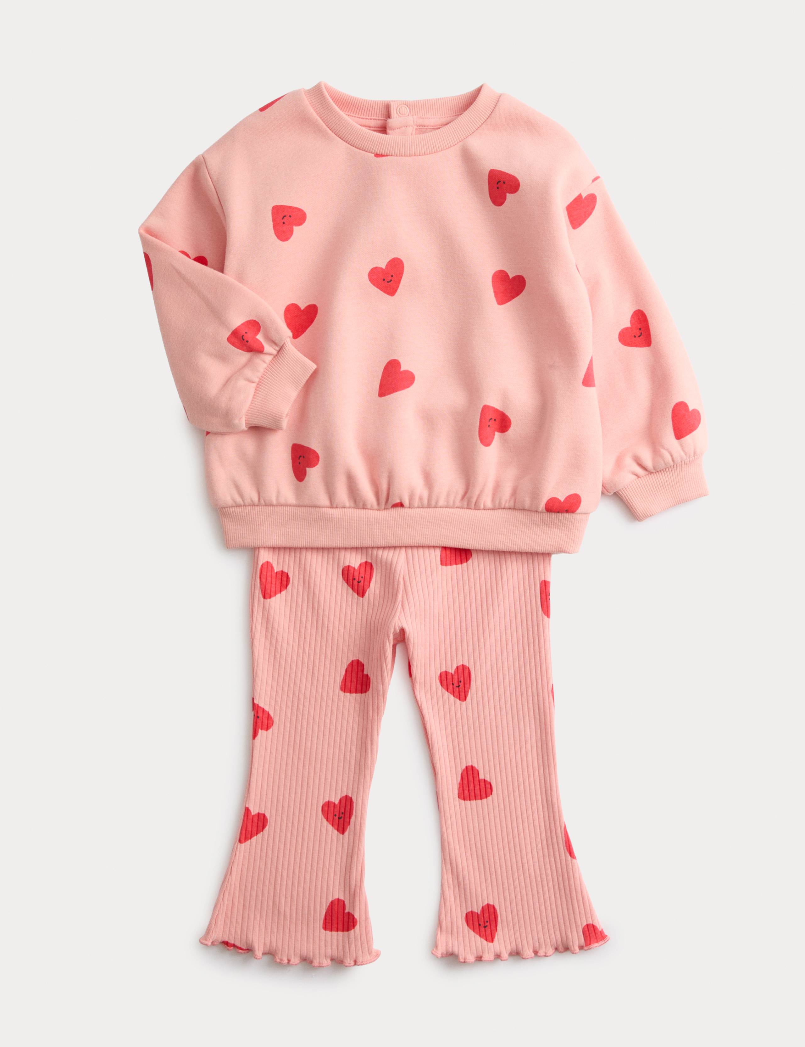2pc Cotton Rich Heart Top & Bottom Outfit (0-6 Yrs)
