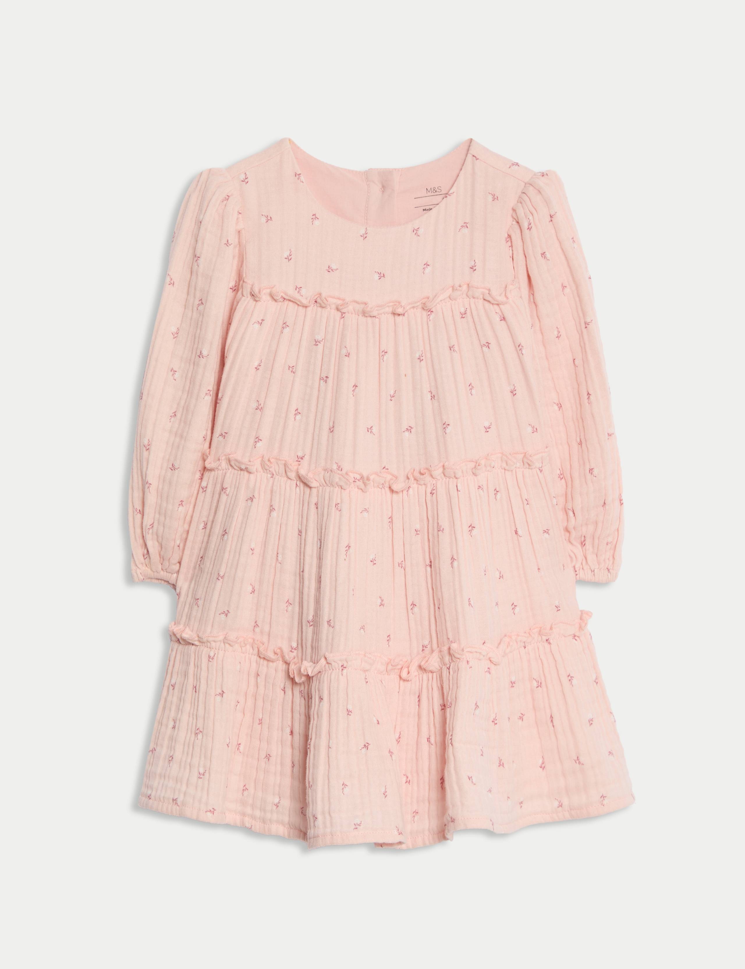 Cotton Pink Ditsy Triple Cloth Dress (0-6 Yrs)