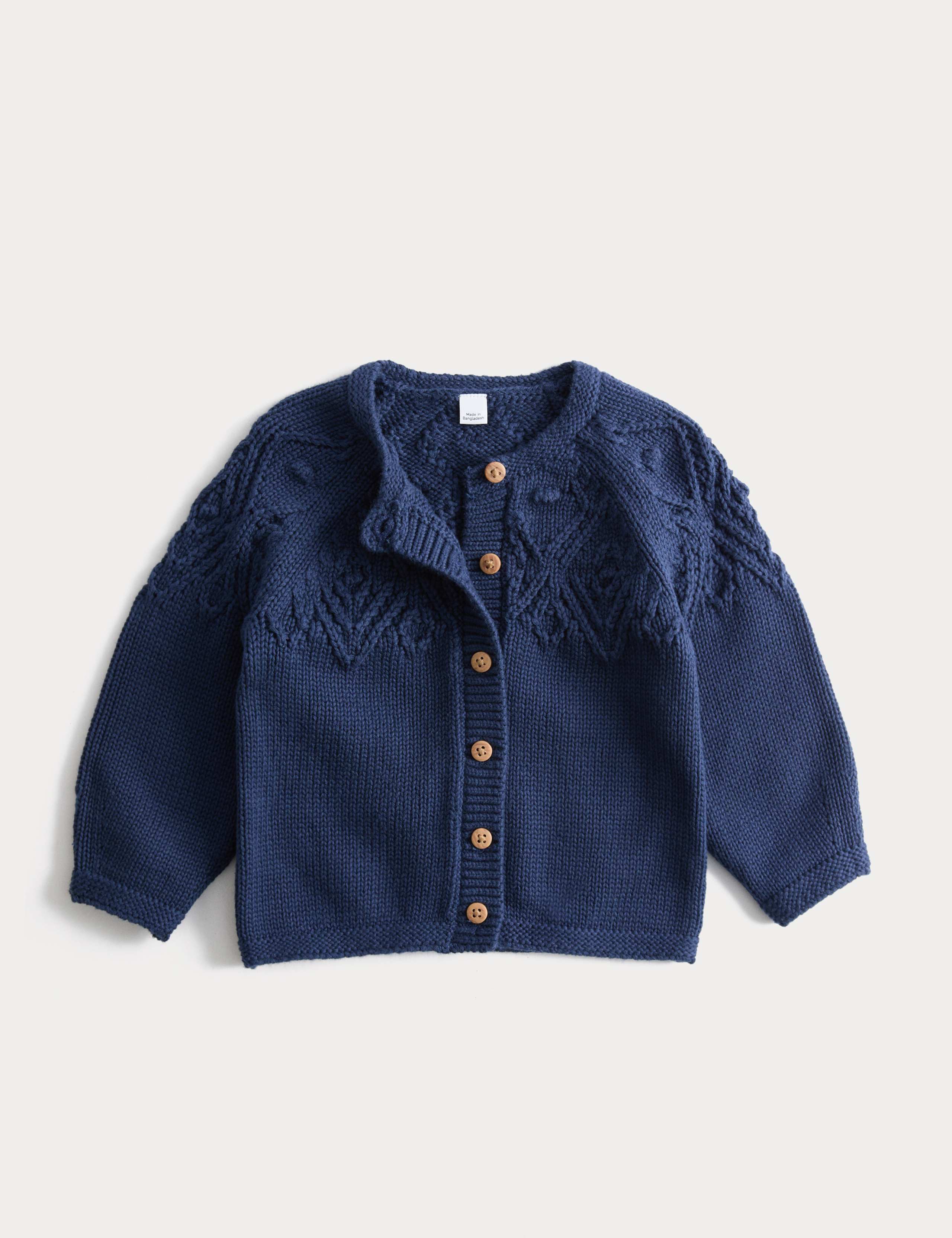 Cotton Bottle Stitch Yoke Cardigan (0-3 Yrs)