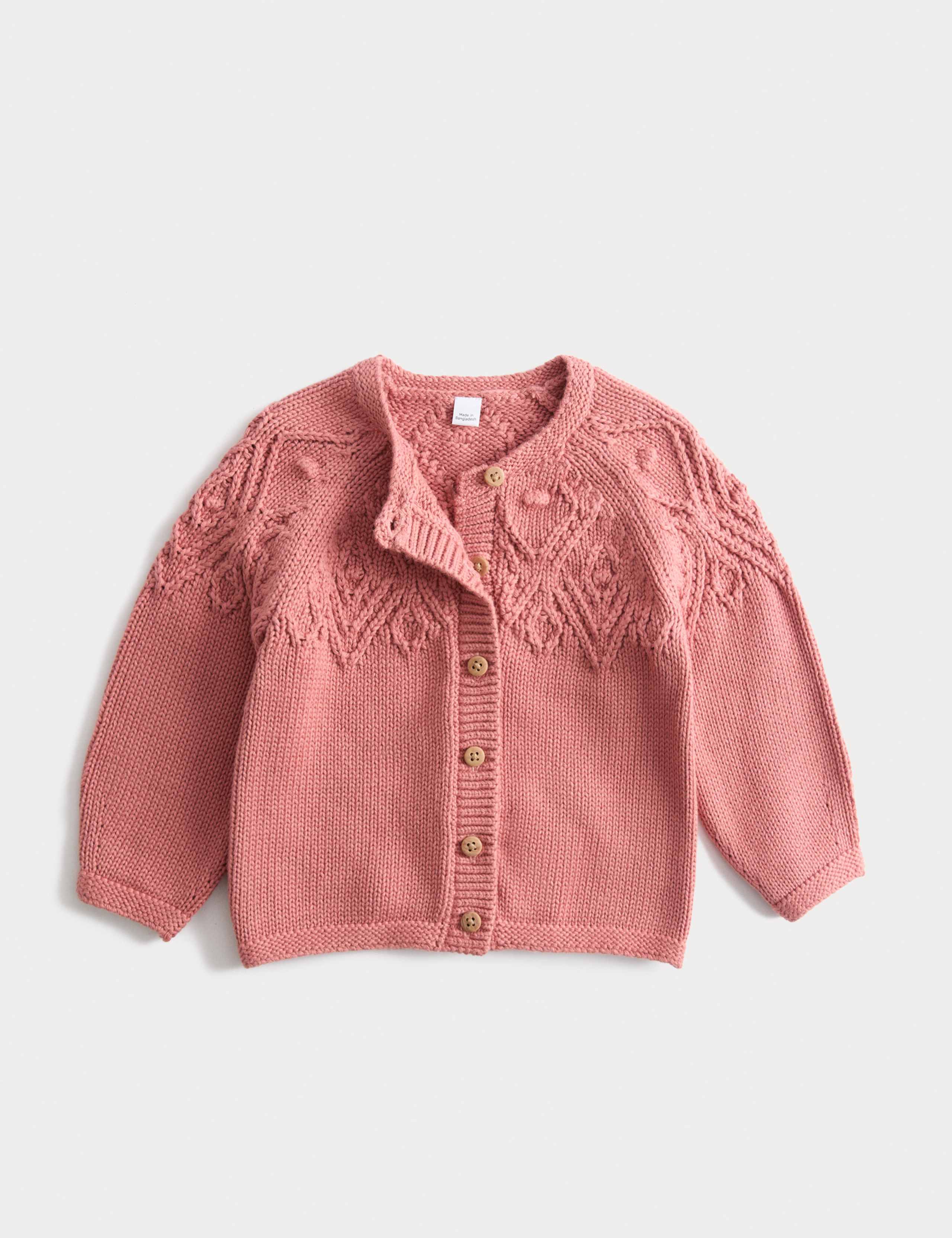 Cotton Bottle Stitch Yoke Cardigan (0-3 Yrs)