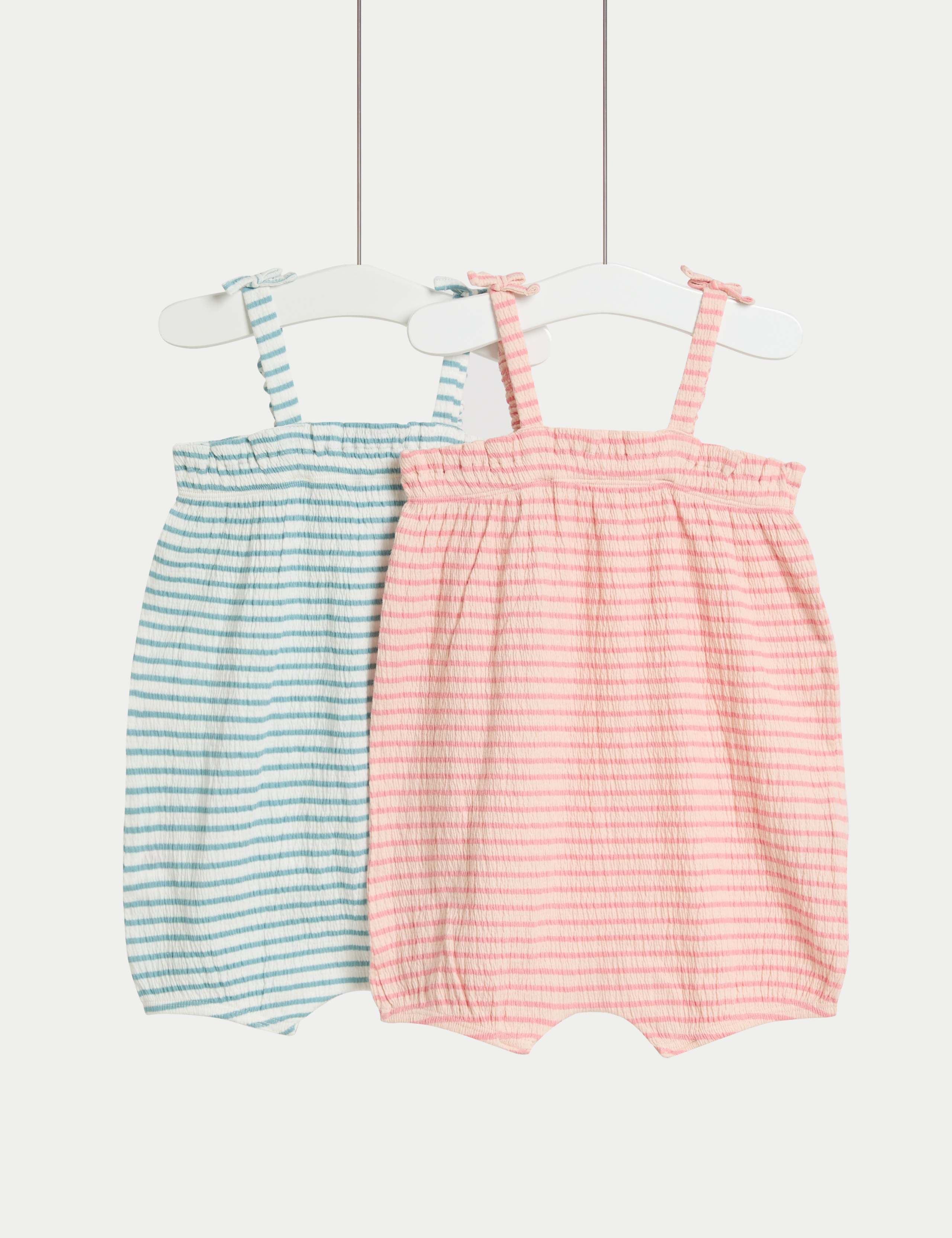 2pk Cotton Rich Textured Striped Rompers (0-3 Yrs)