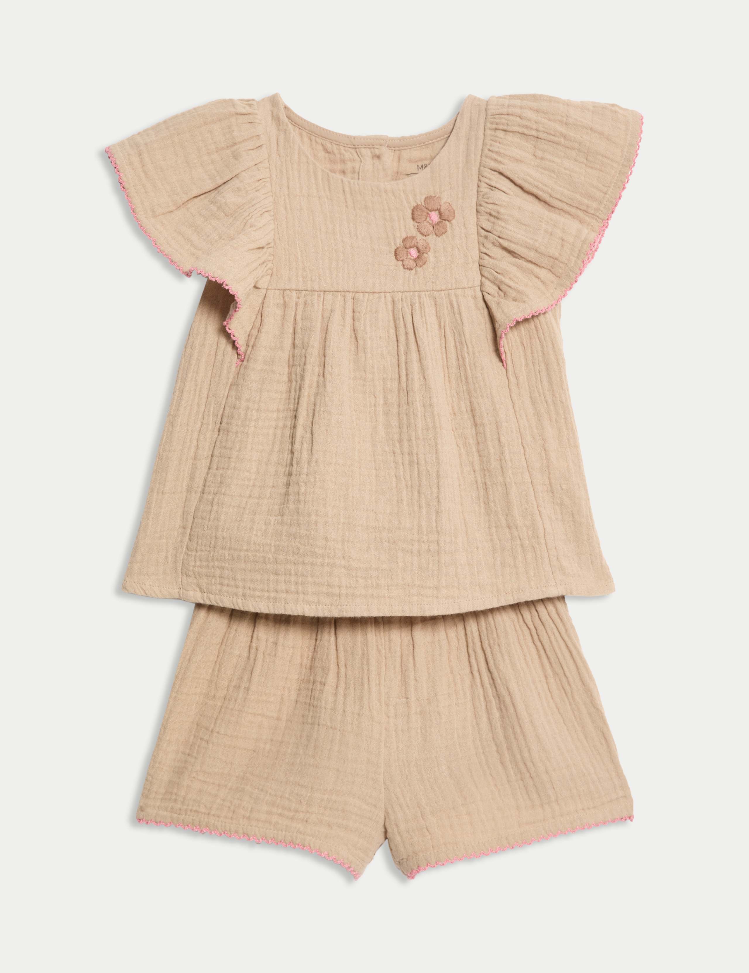 2pc Pure Cotton Frill Shorts Outfit (0-3 Yrs)