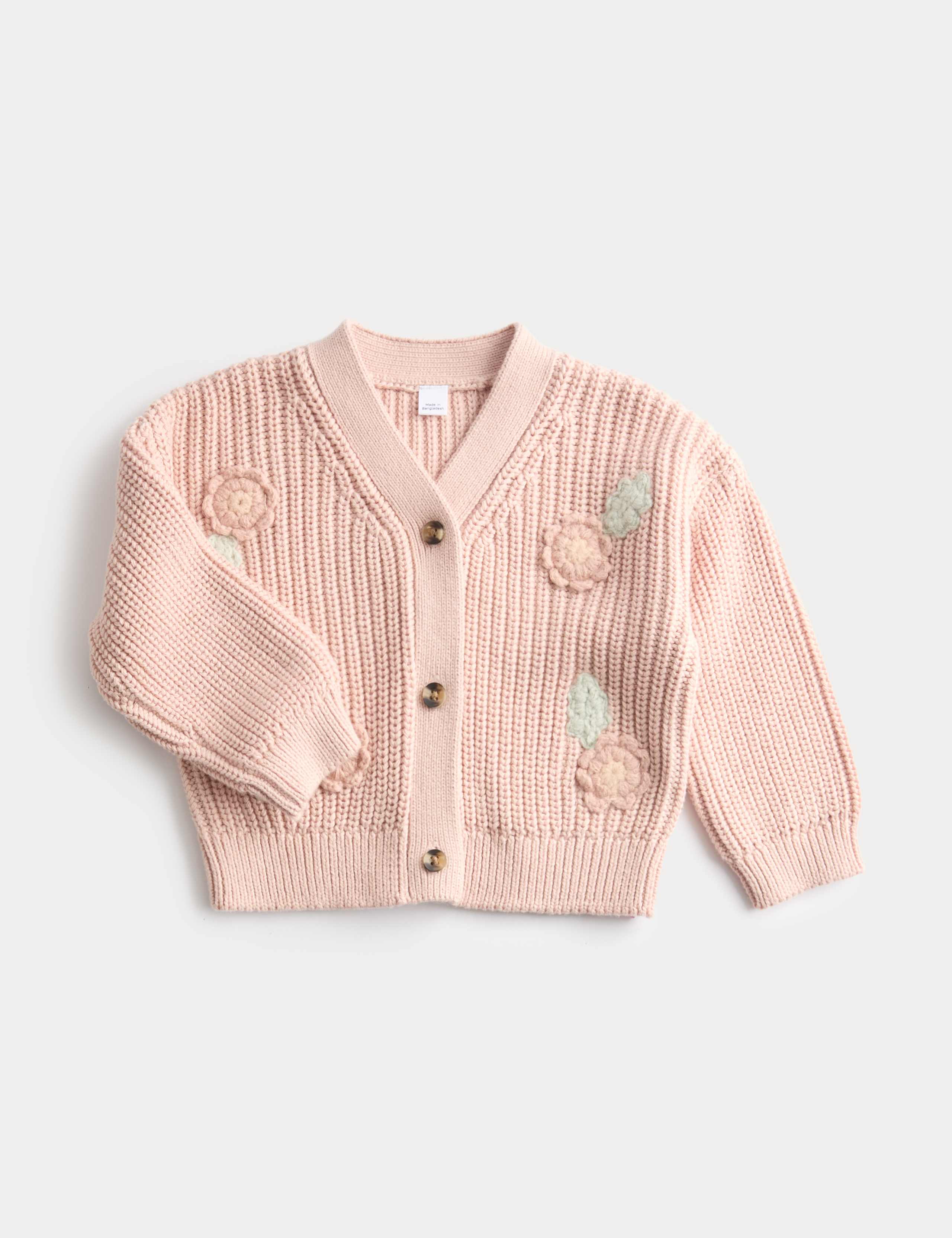Pure Cotton Knitted Flower Cardigan (0-3 Yrs)
