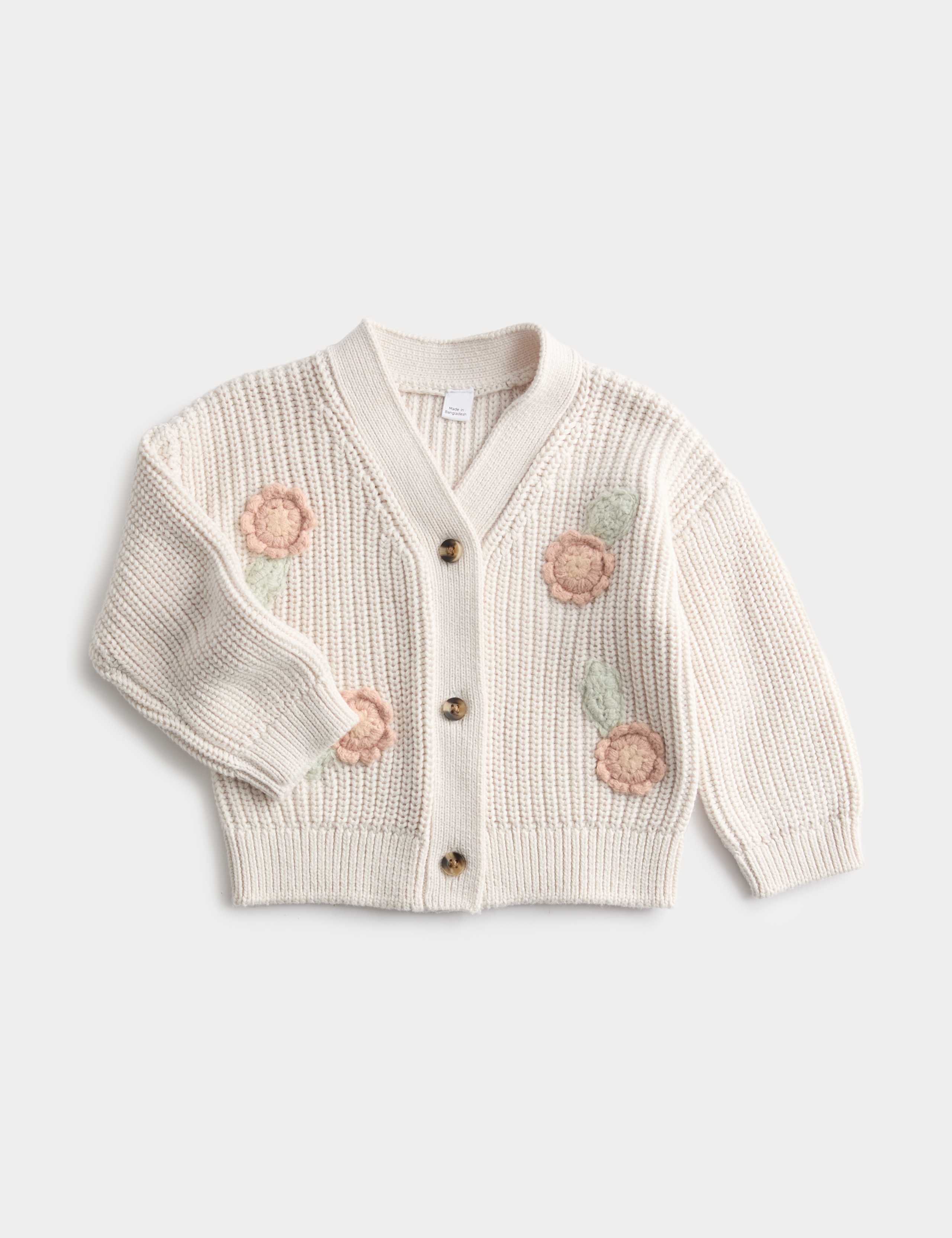 Pure Cotton Knitted Flower Cardigan (0-3 Yrs)
