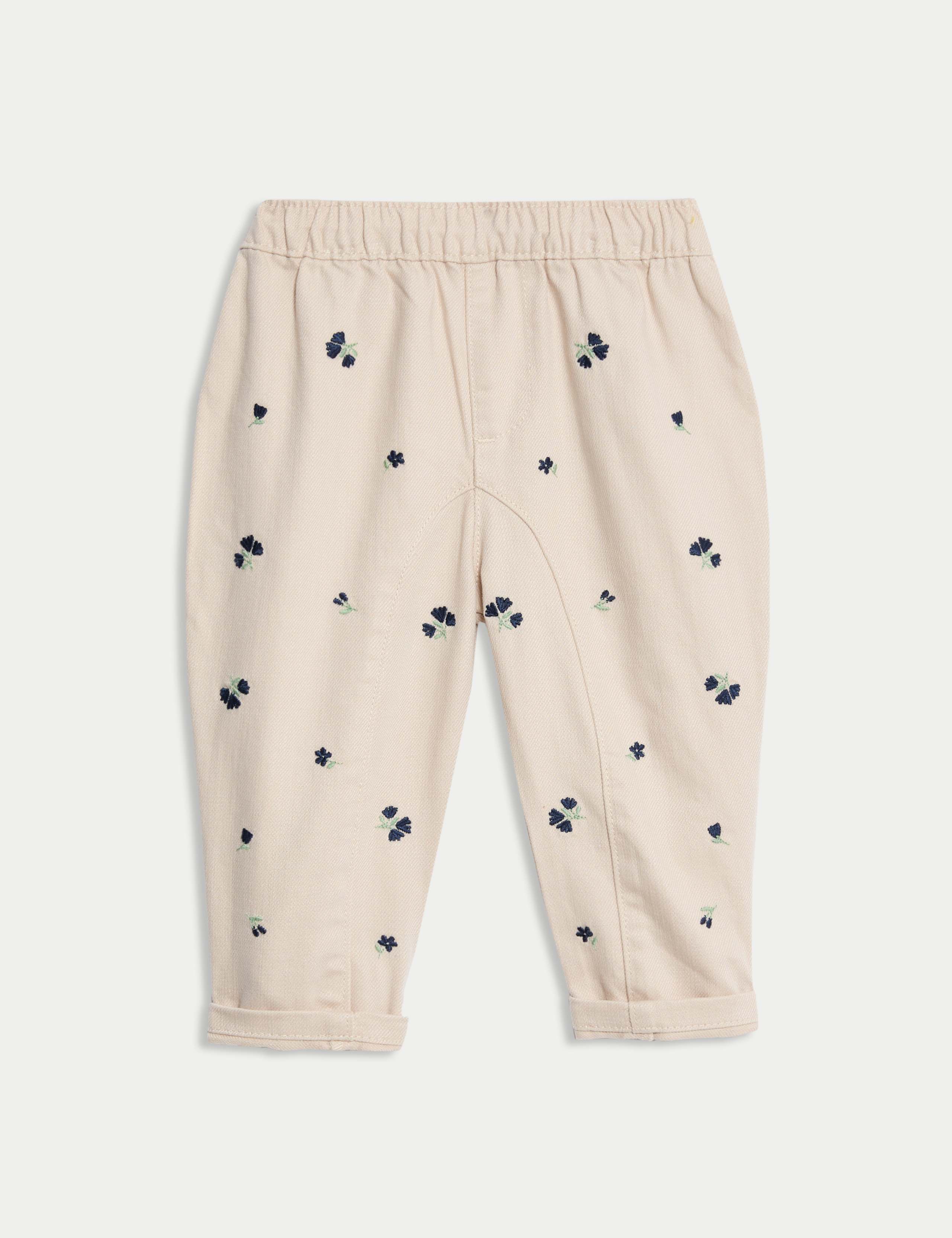 Cotton Rich Floral Embroidered Jeans (0-6 Yrs)