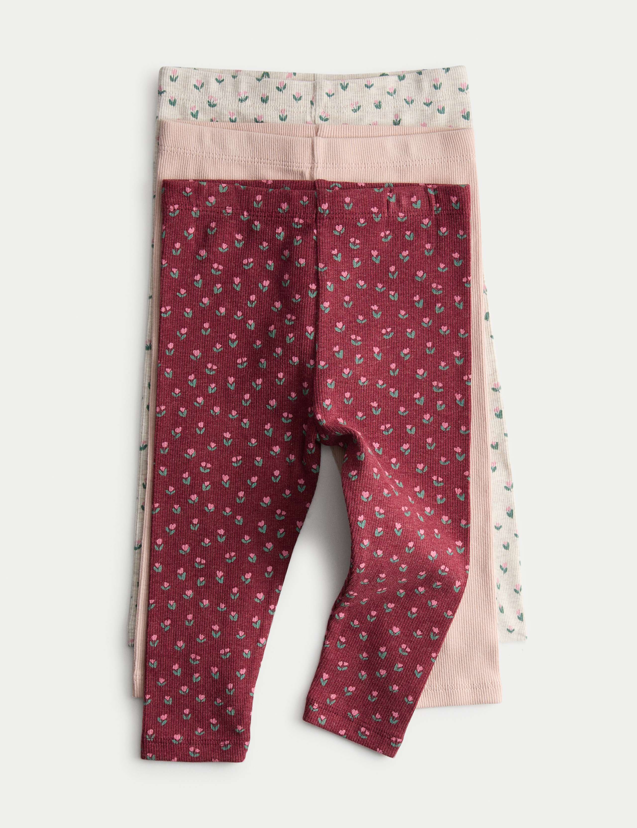 3pk Cotton Rich Ribbed Floral Leggings (0-6 Yrs)