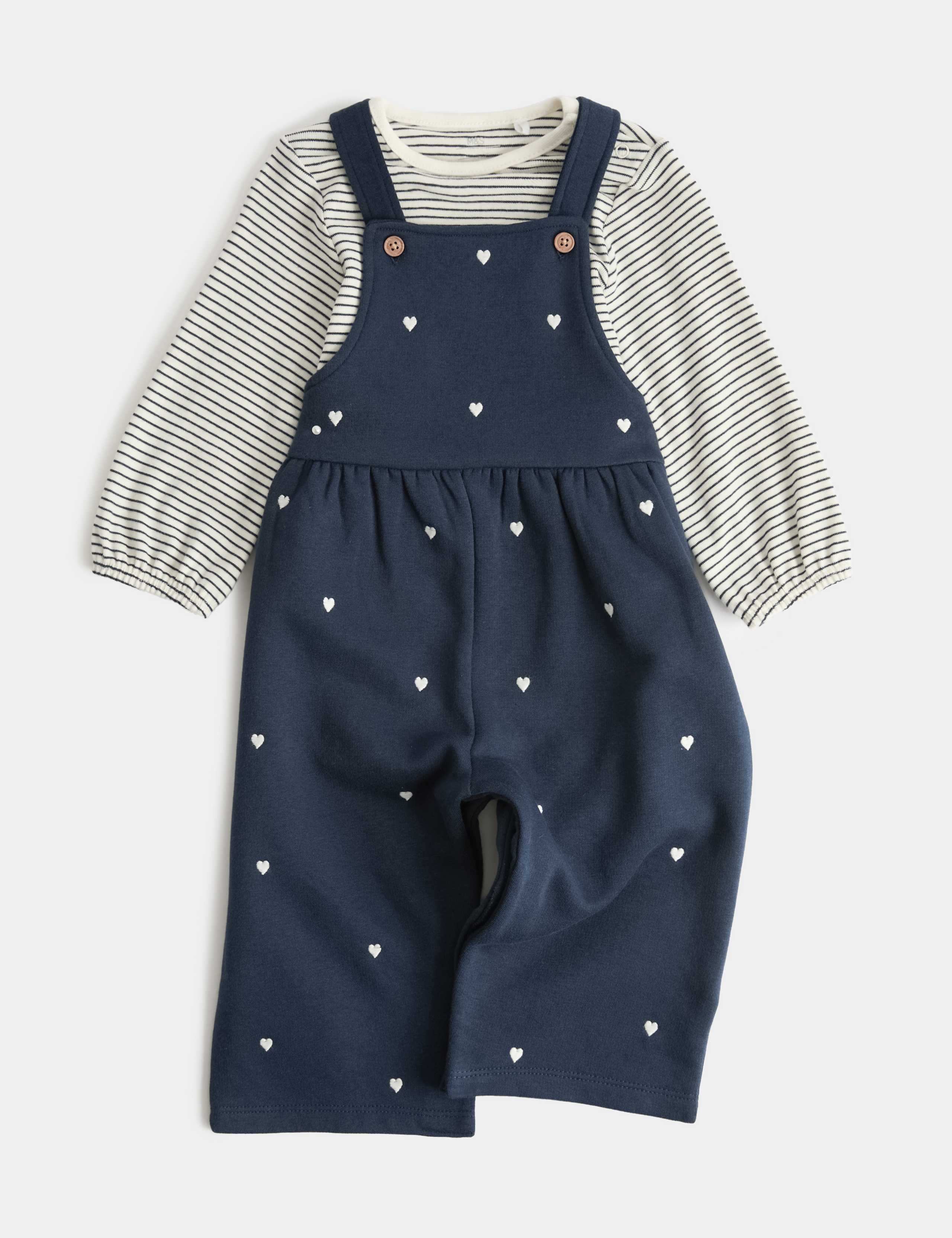 2 Piece Pure Cotton Heart Dungaree Outfit (0-3 Years)