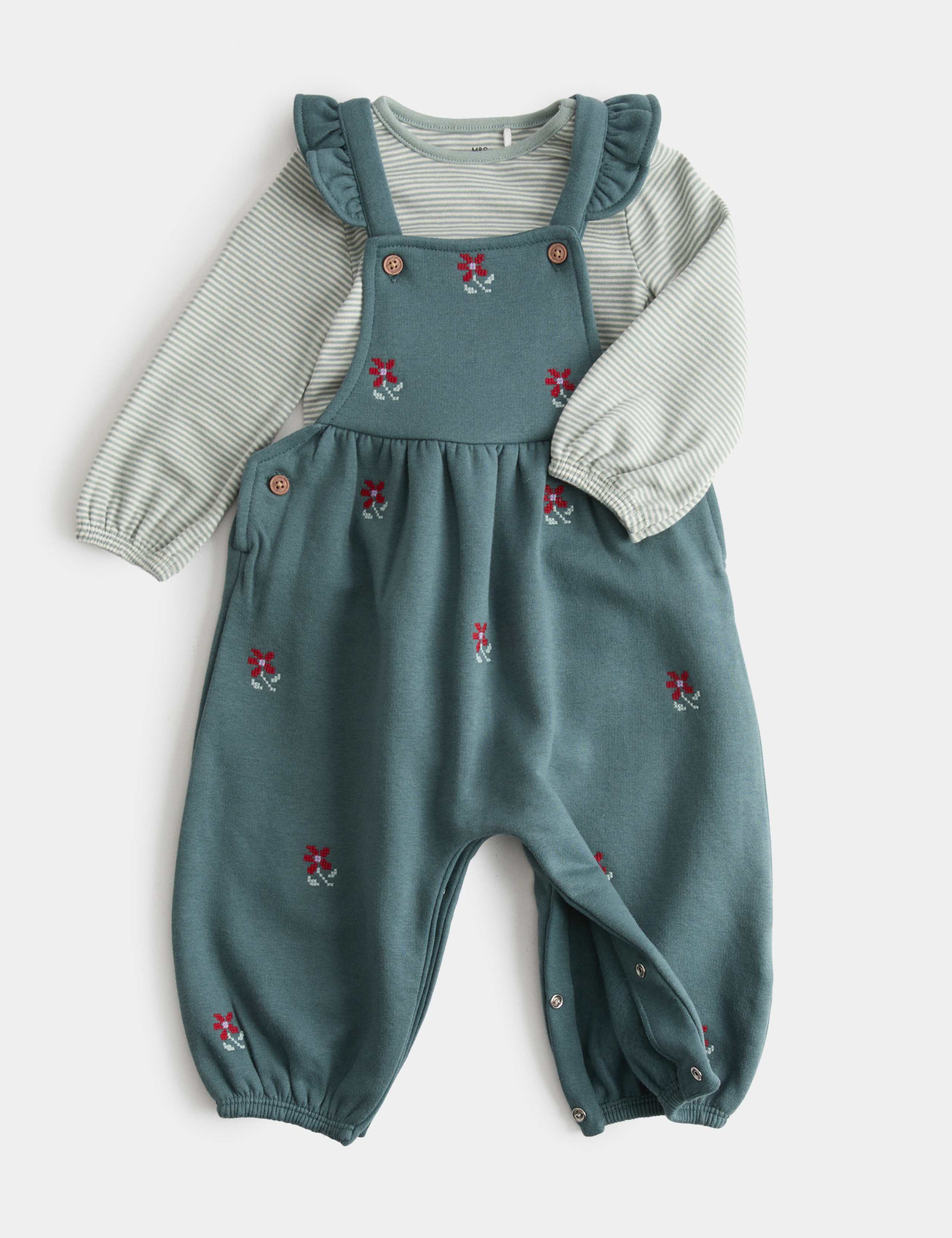 2 Piece Jersey Embroidered Dungarees with Top (0-3 Yrs)