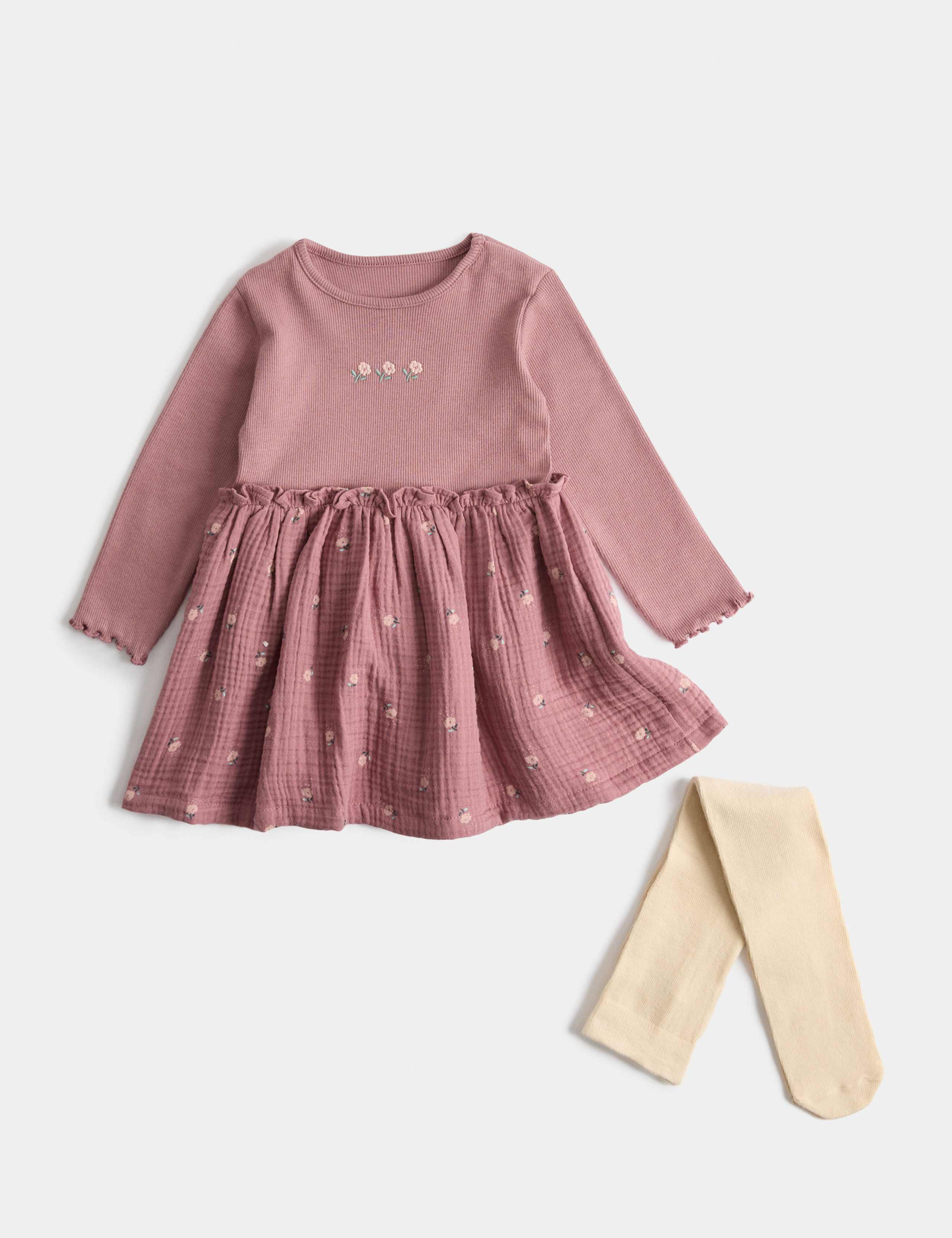 Cotton Rich Dress with Tights (0-5 Yrs)