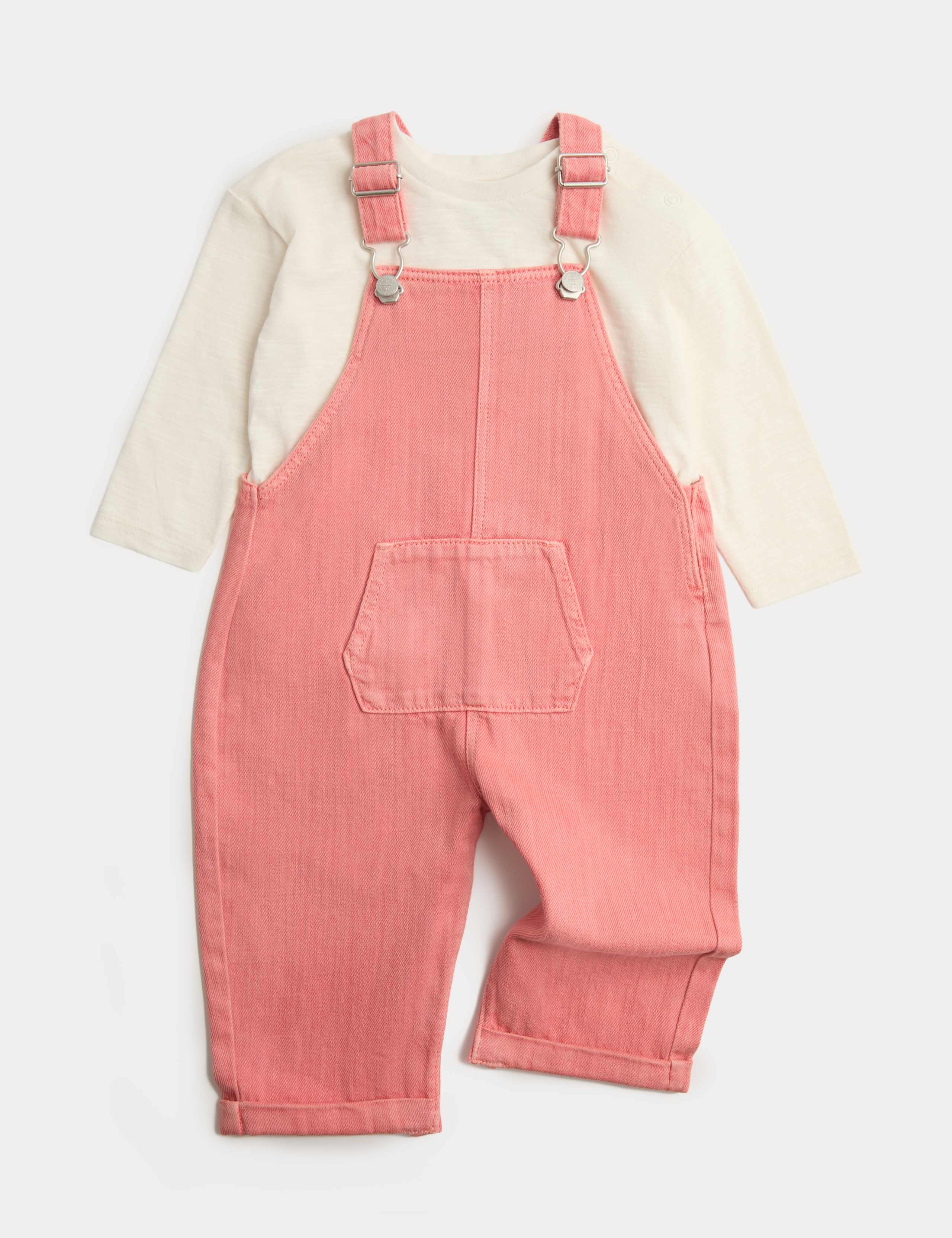 2 Piece Pink Denim Dungarees with Top (0-3 Yrs)