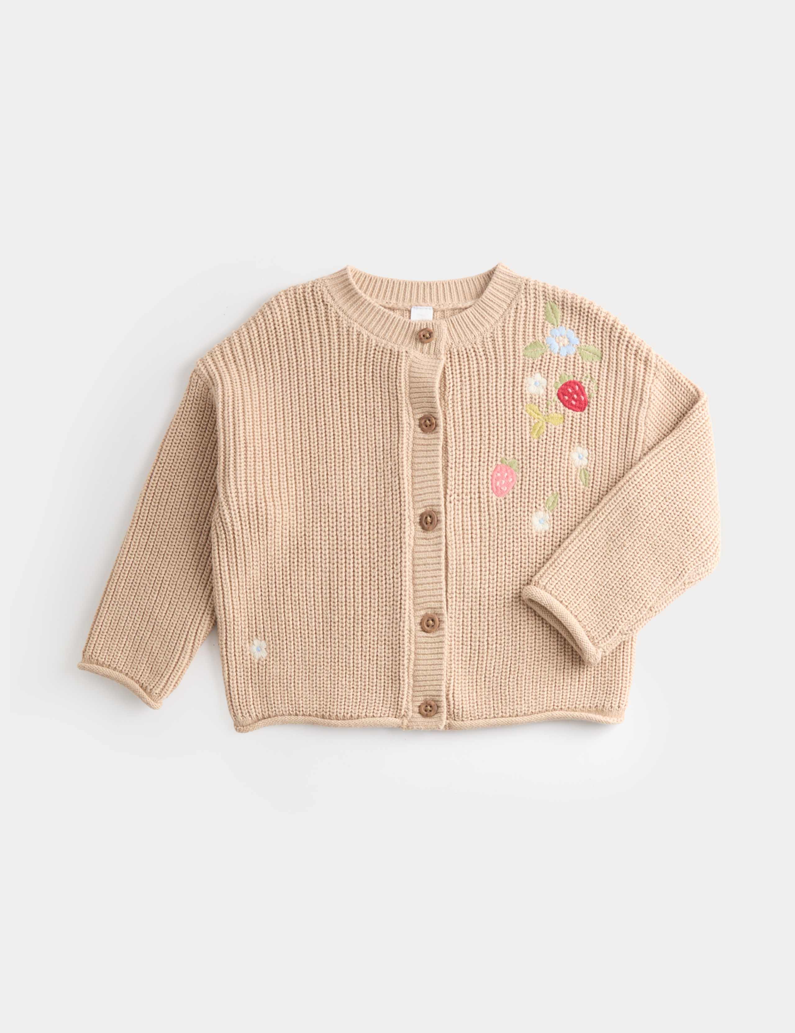Pure Cotton Embroidered Strawberry Cardigan (0-3 Years)