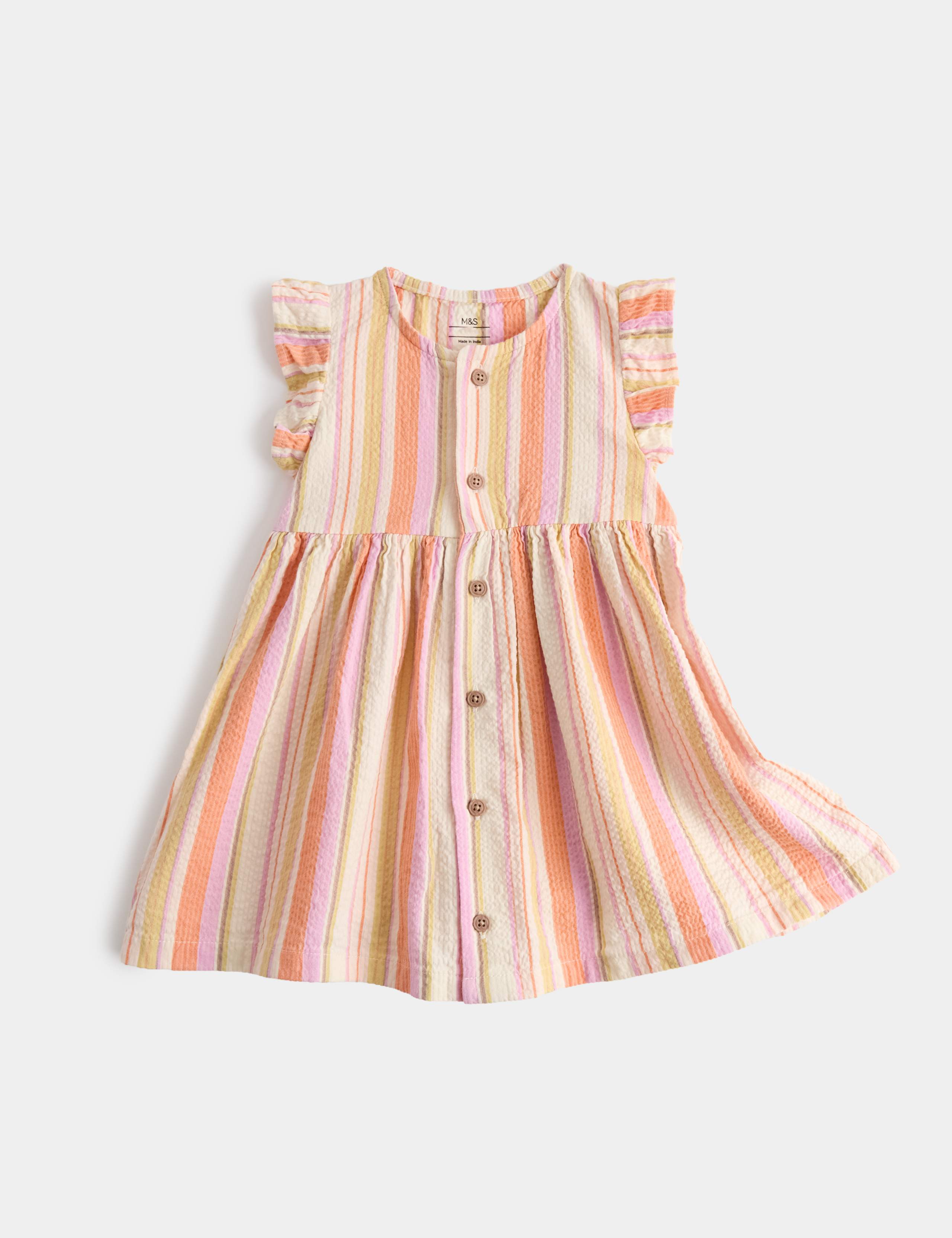 Pure Cotton Striped Button Up Dress (0-5 Yrs)