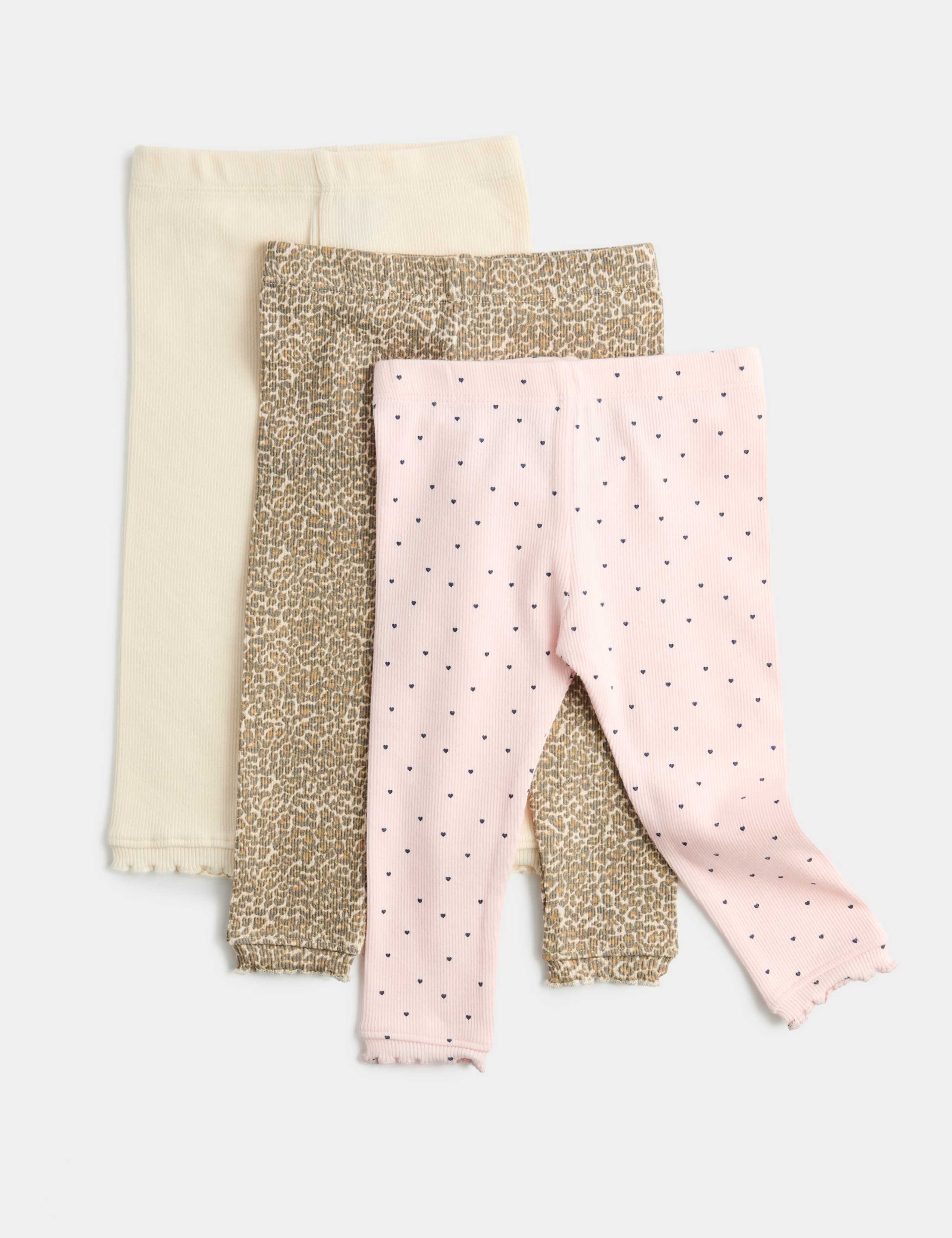3 Pack Cotton Rich Ribbed Leggings (0 Mths-5 Yrs)