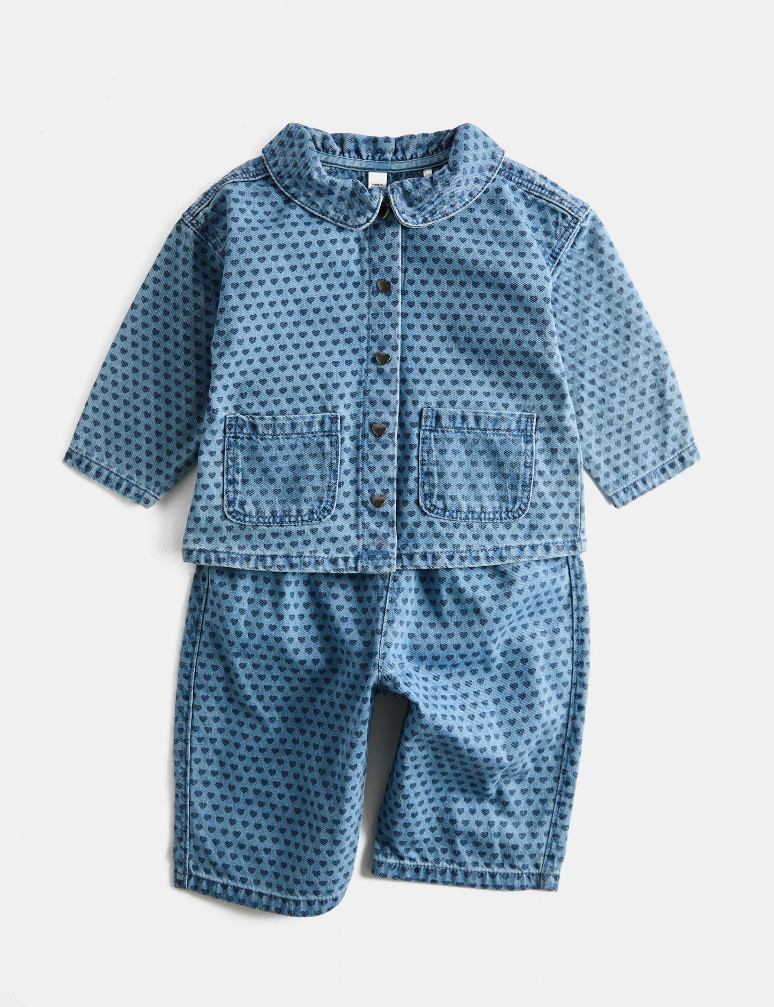 2 Piece Pure Cotton Denim Heart Jacket Set (0-5 Yrs)