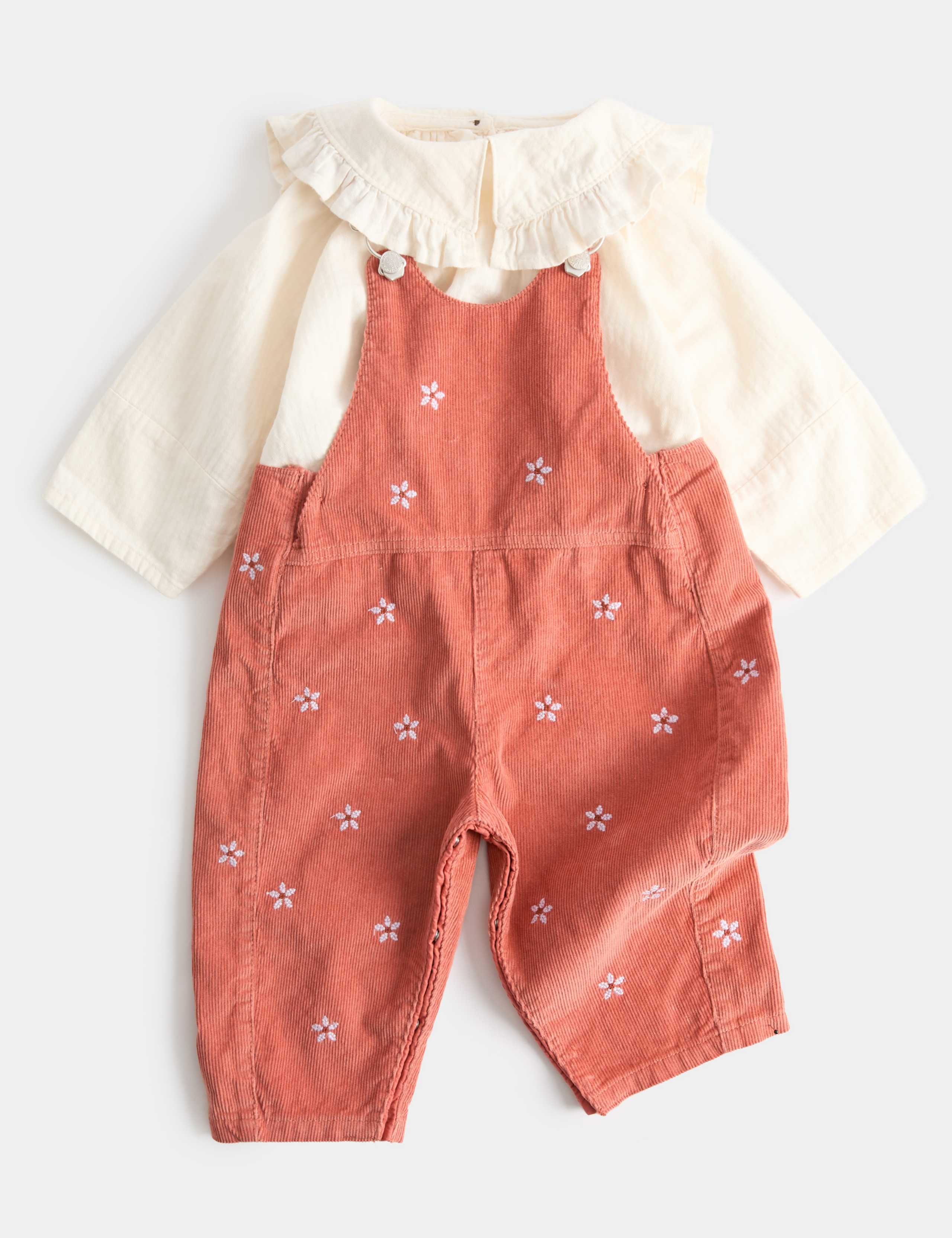 2 Pack Pure Cotton Blouse & Dungarees Outfit (0 Mths-3 Yrs)
