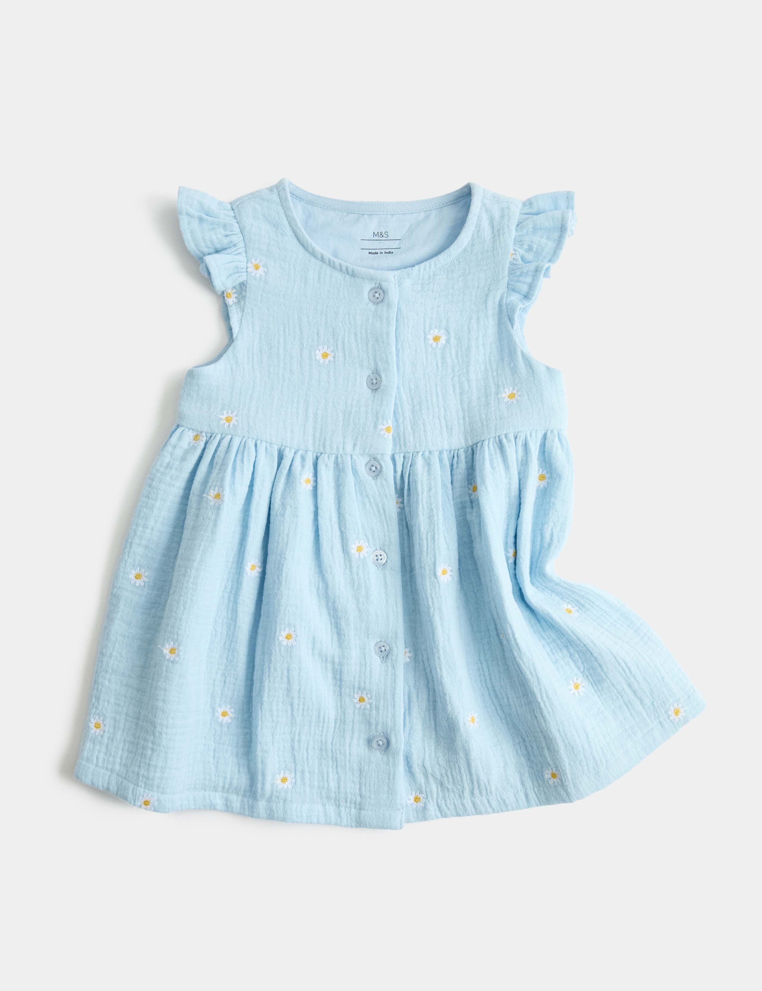 Pure Cotton Embroidered Button Up Dress (0-3 Yrs)