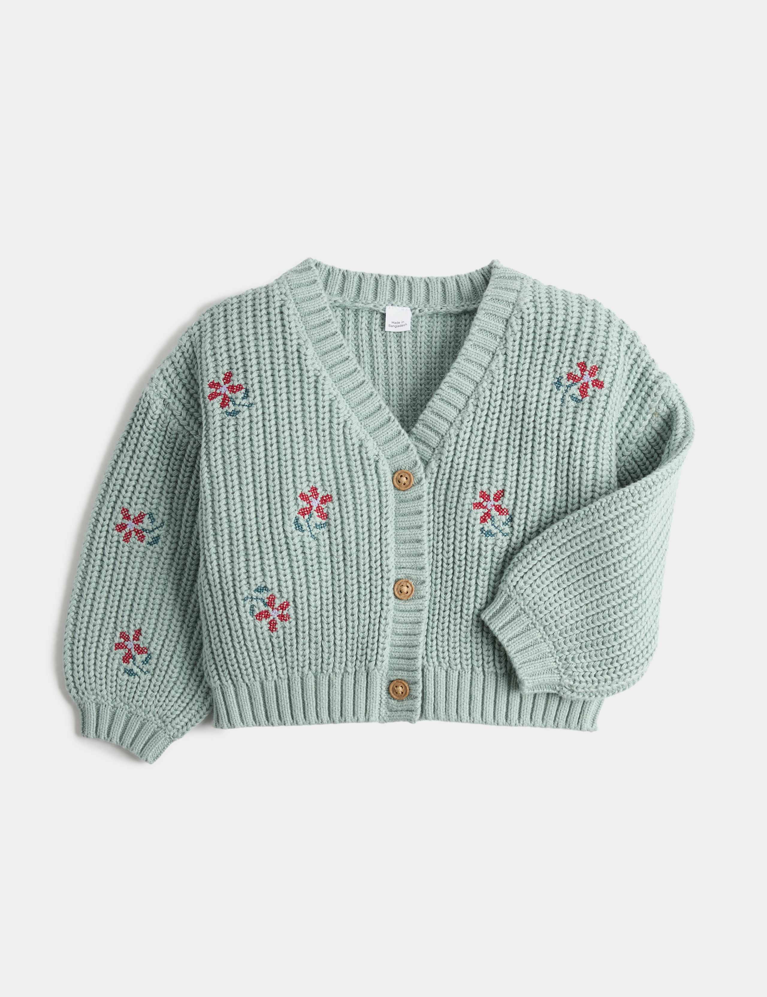 Pure Cotton Floral V-Neck Cardigan (0-5 Yrs)