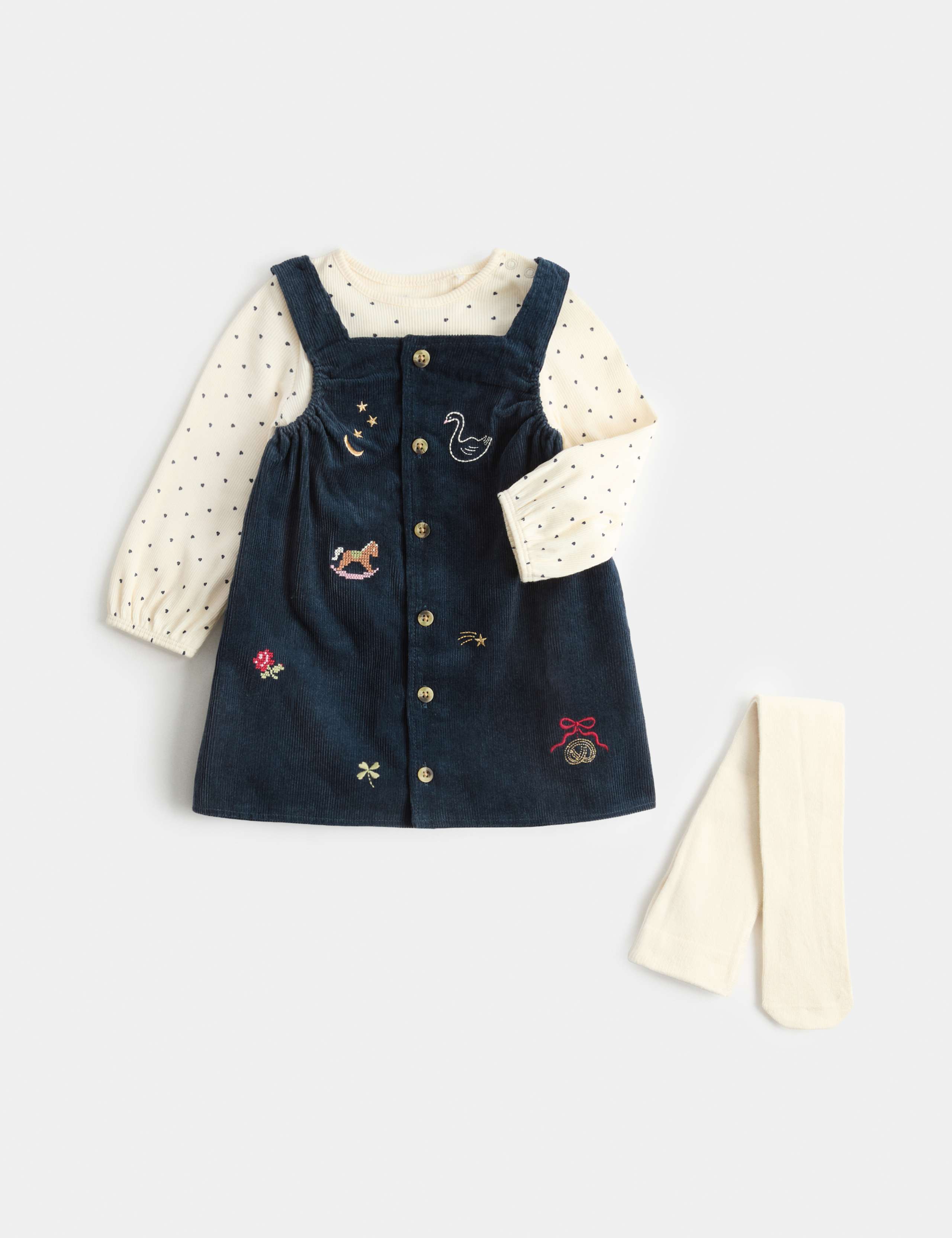 2pk Cotton Rich Embroidered Pinafore (2-7 Yrs)