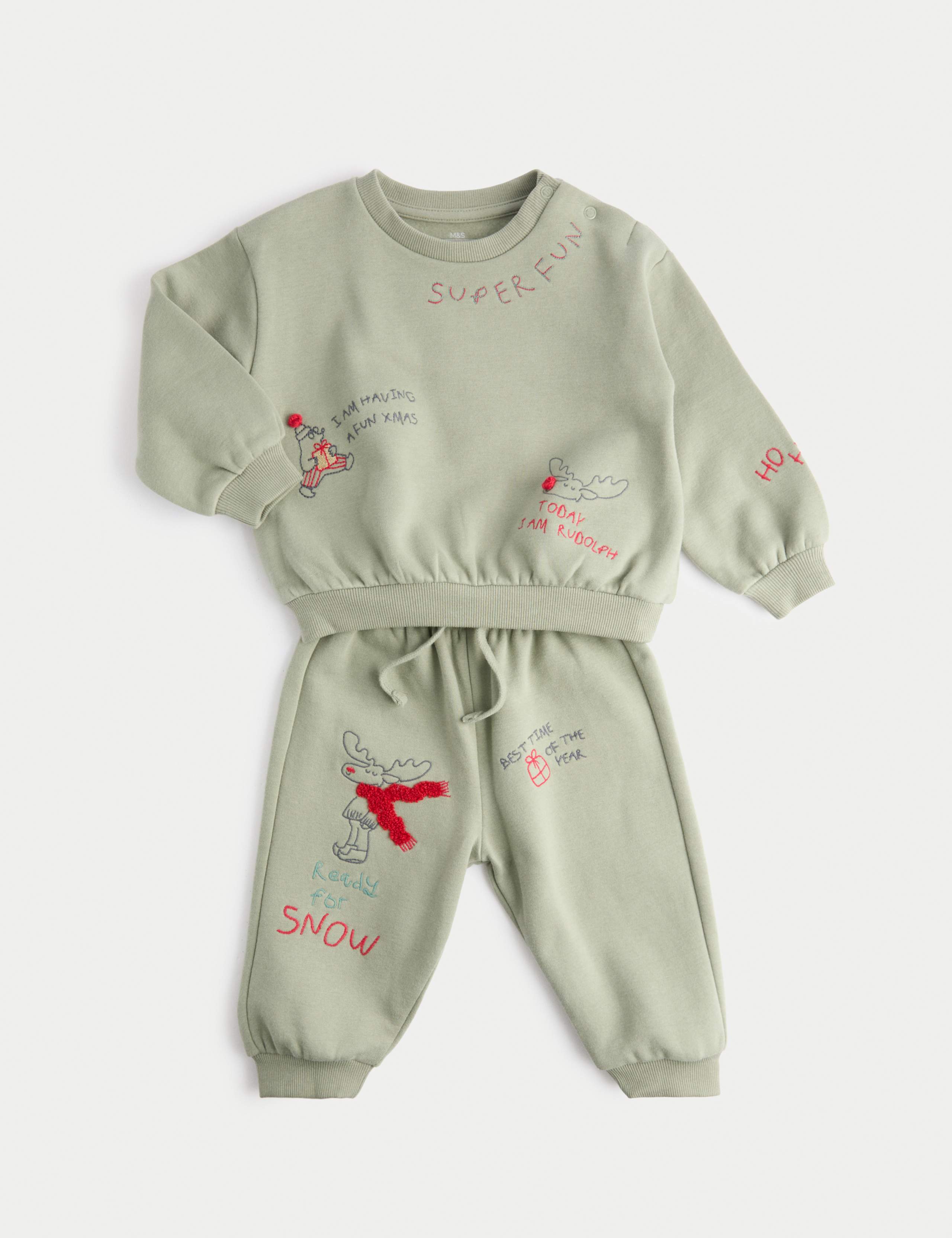 2pc Green Embroidered Xmas Sweat Outfit (0-3 Yrs)