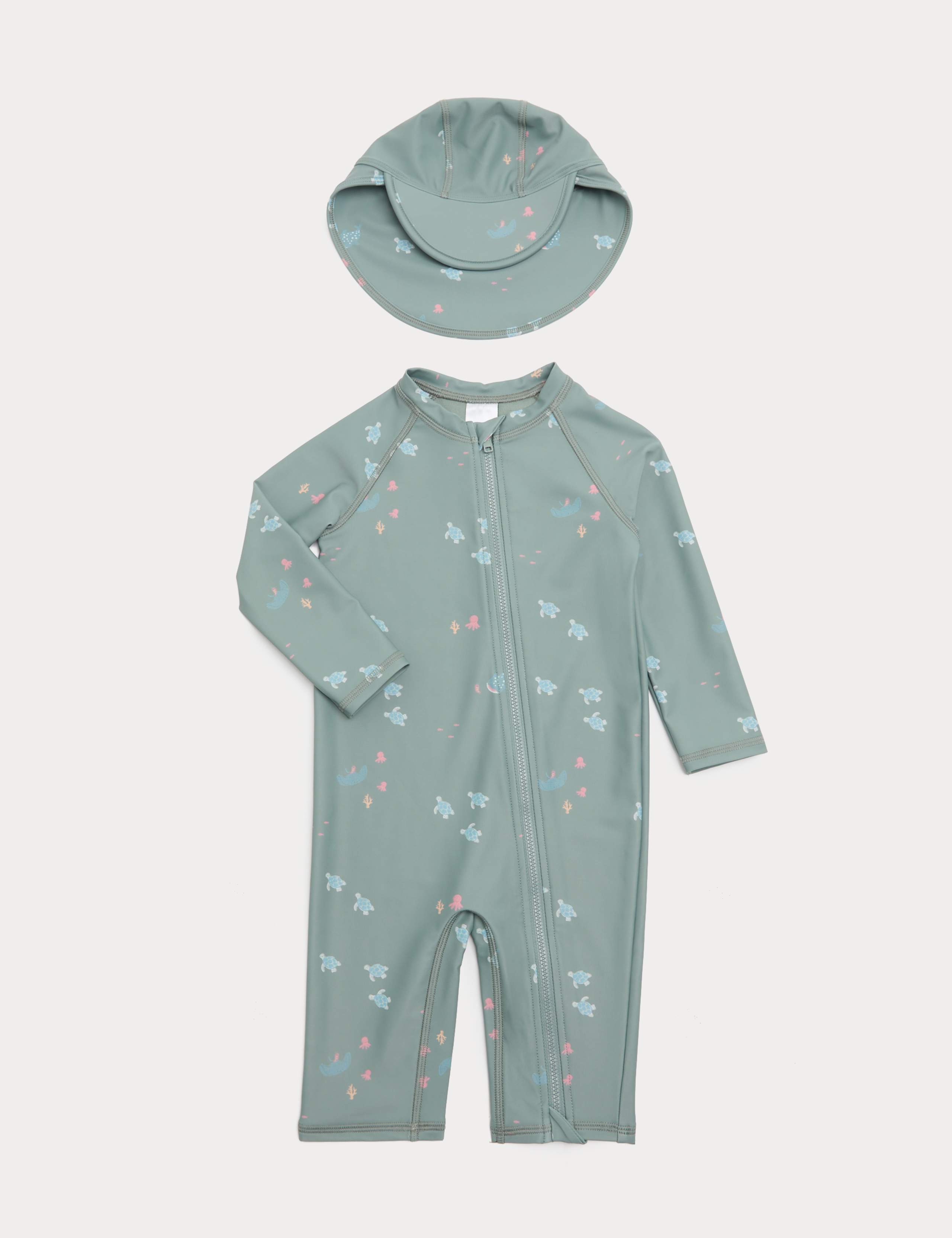 Printed All In One Swimsuit with Hat (0-5 Yrs)