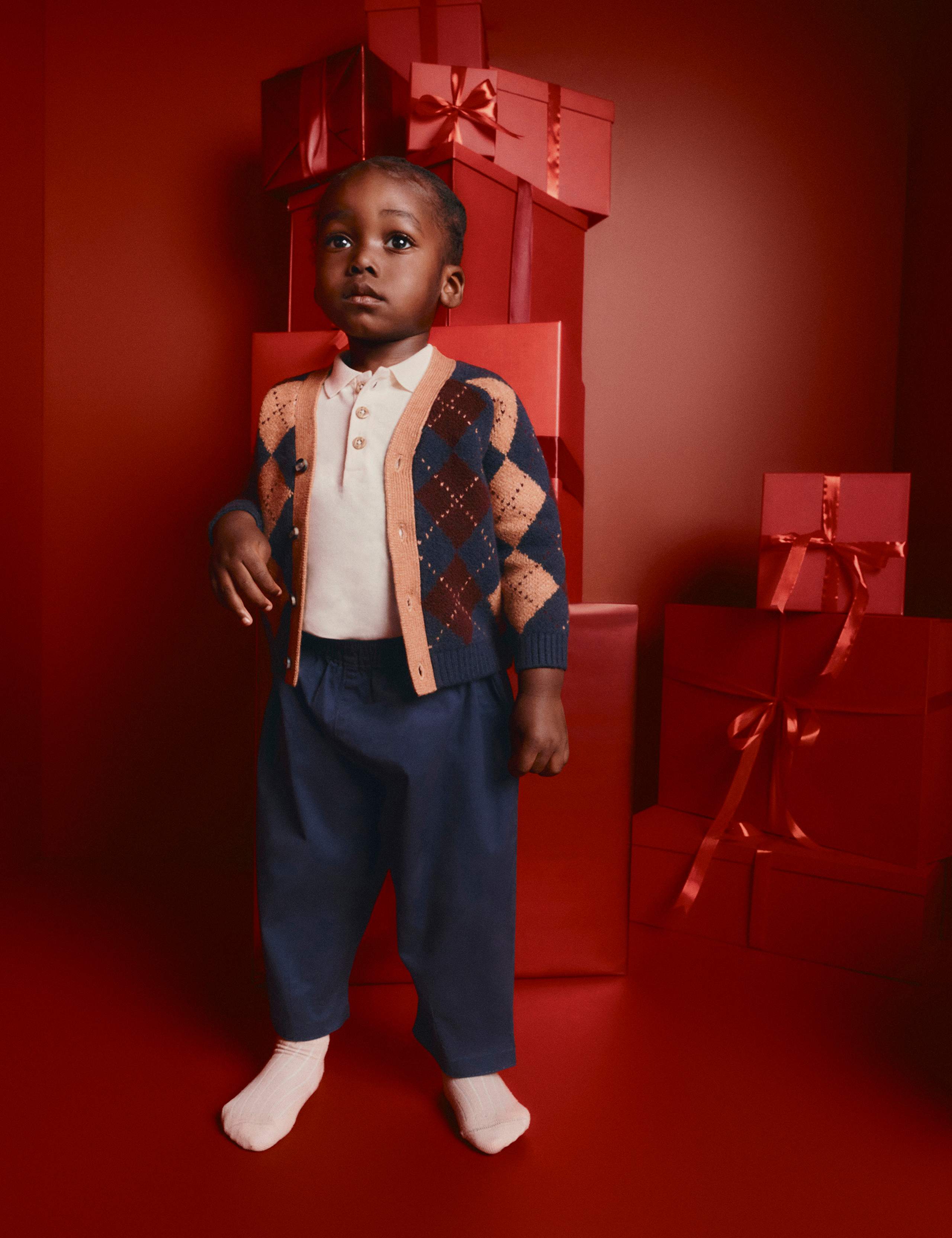 Cotton Argyle Cardigan, Shirt and Trouser Outfit (0-5 Yrs)